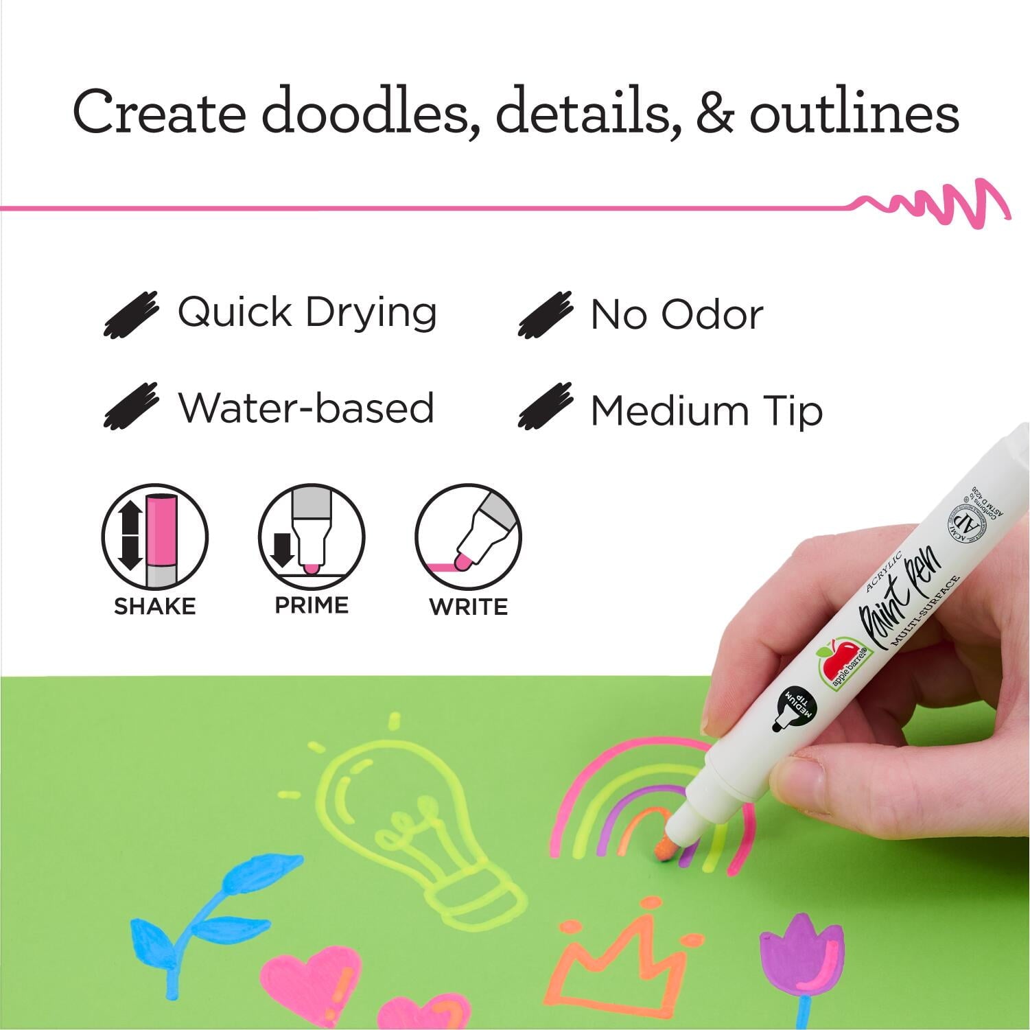 Apple Barrel Multi-Surface Medium Tip Paint Pens Set, Neon, 5 pc