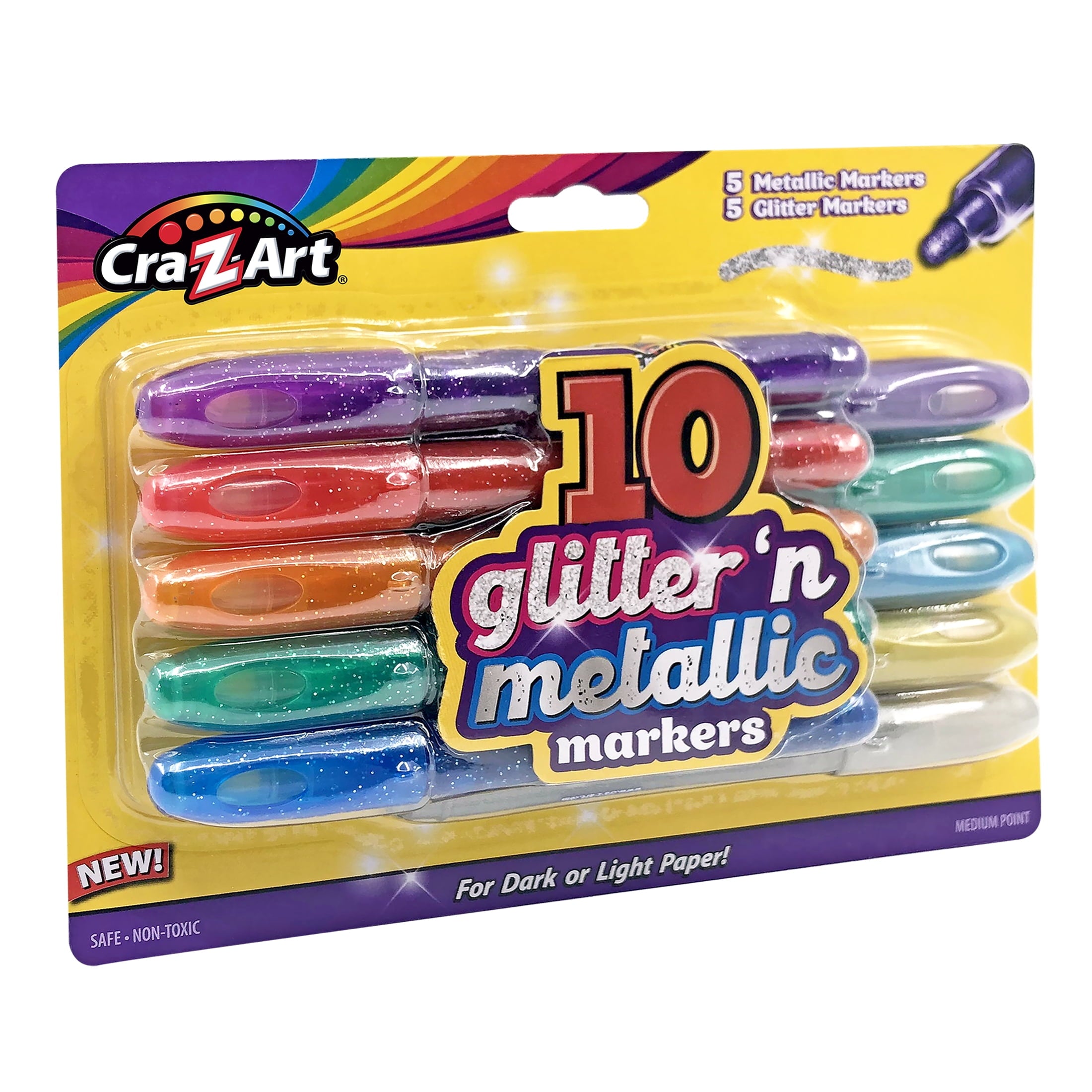 Cra-Z-Art Glitter and Metallic Art Marker Set, 5 glitter and 5 metallic