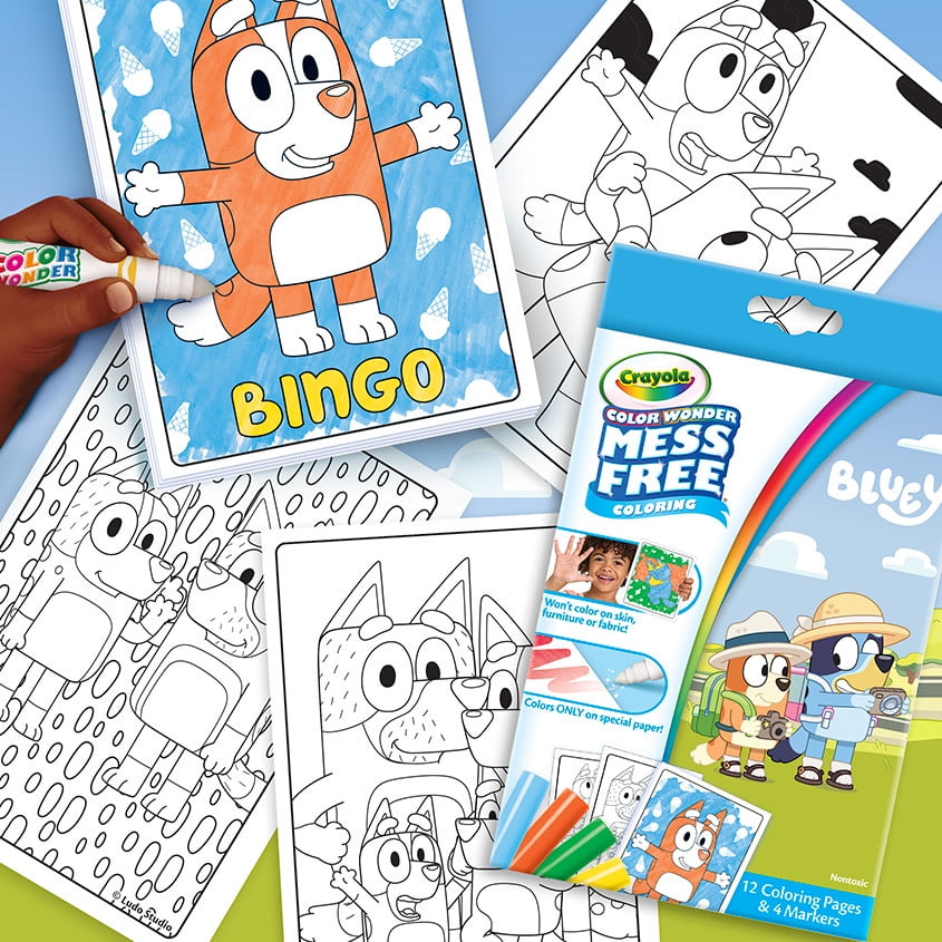 Crayola Bluey Color Wonder Mini Box Set, Toddler Craft, 12 Pgs & 4 Mess Free Markers, Bluey Gift for Girls & Boys, 3+