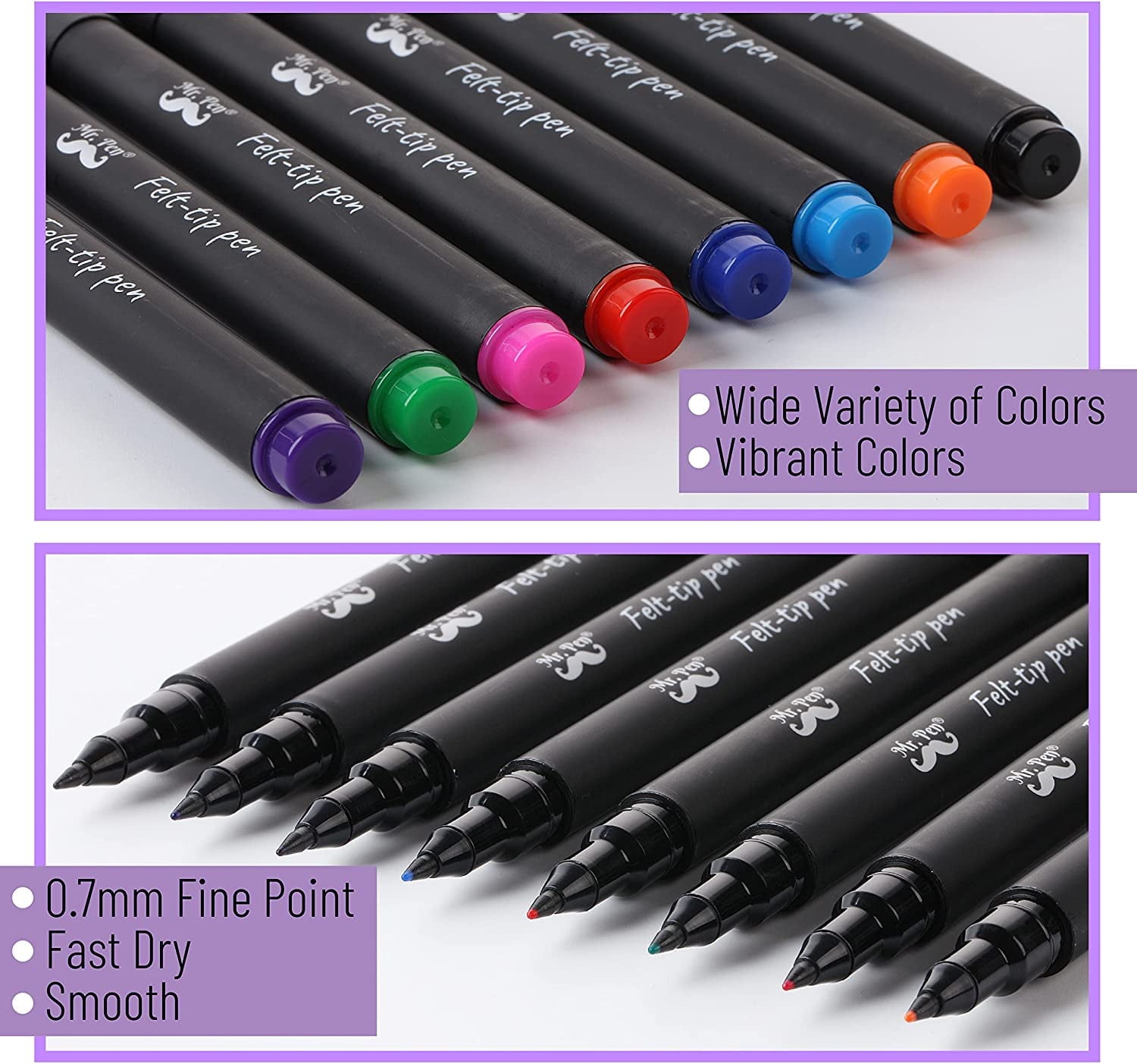 Mr. Pen- Pens, Felt Tip Pens, Pens Fine Point, Pack of 8, Fast Dry, No Smear, Colored Markers