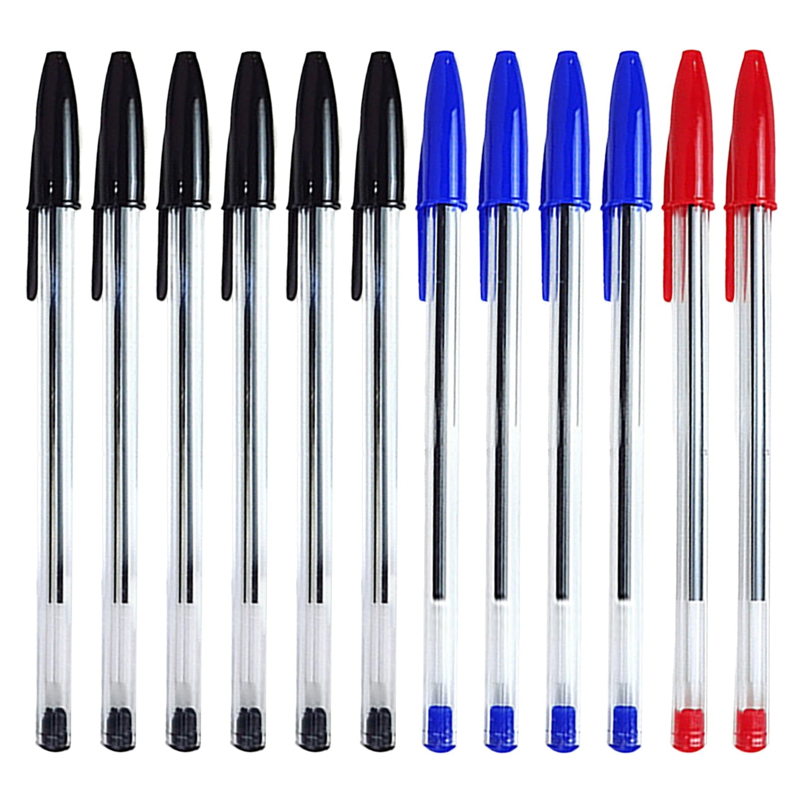 12-Pack Ballpoint Pens Red, Black & Blue Ink (1ml)Tri-Color Ballpoint Pens Set Multi-Color Pens,Smooth Writing Point Pens Convenient Multi-Color Pens Journaling Fine Point Pens for Home(Clear)