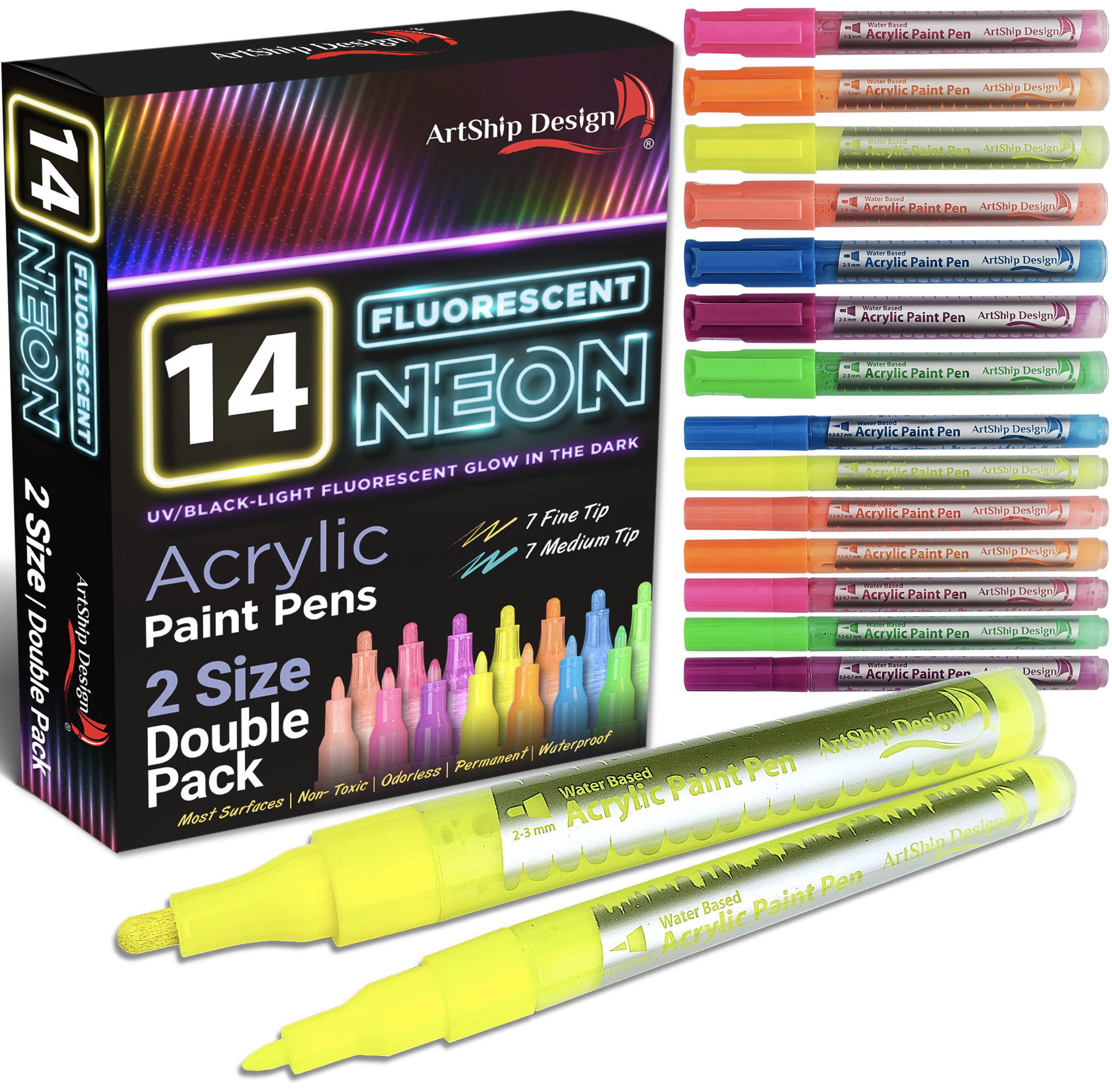 35 Premium Acrylic Paint Pens, Double Pack of Both Extra Fine & Medium Tip Paint Markers by ArtShip Design