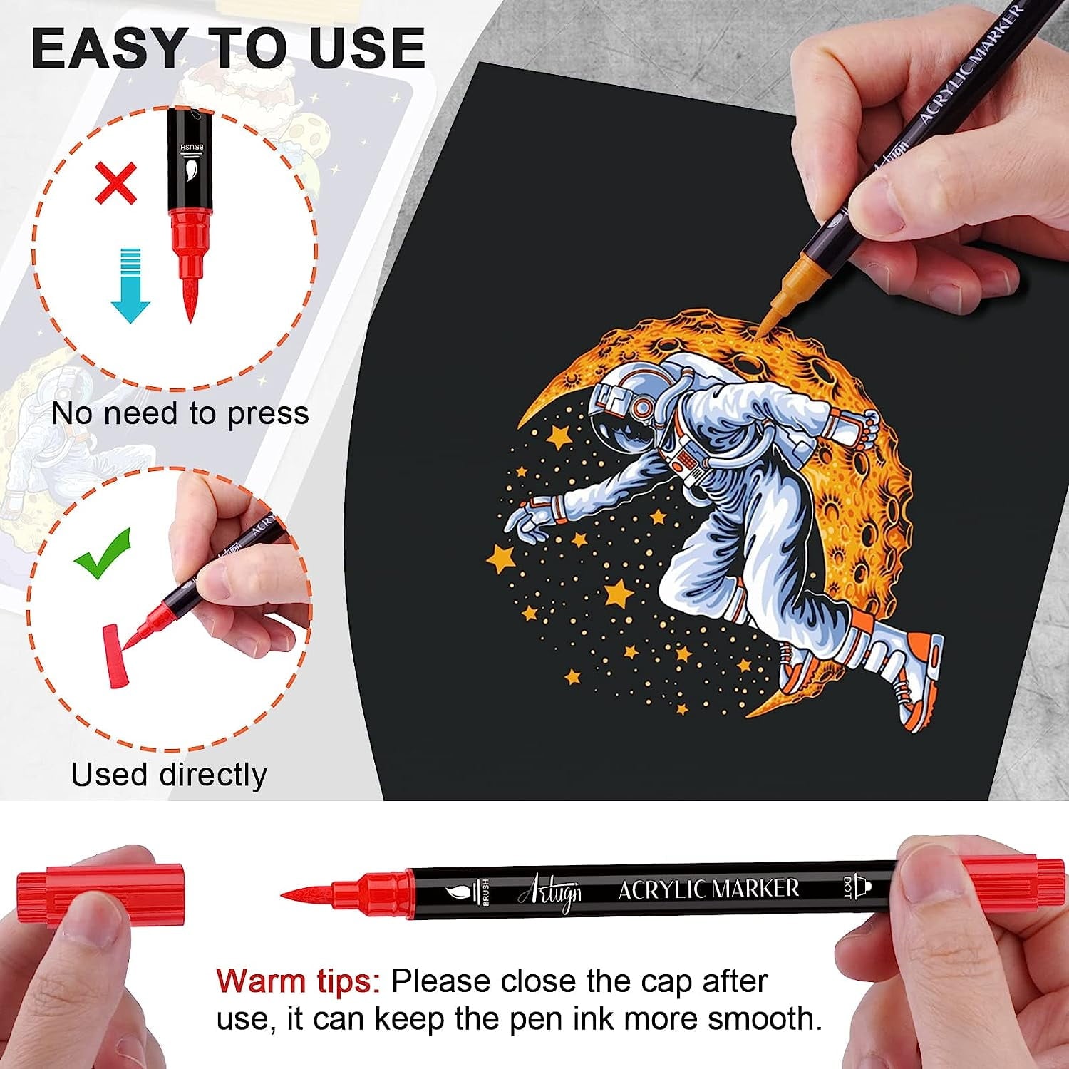 Acrylic Paint Pens, 36 Colors Dual Tip Brush Markers Pens with Medium Tip & Brush Tip for Rock Painting, Ceramic, Wood, Plastic, Calligraphy, Scrapbooking, Card Making, DIY Crafts