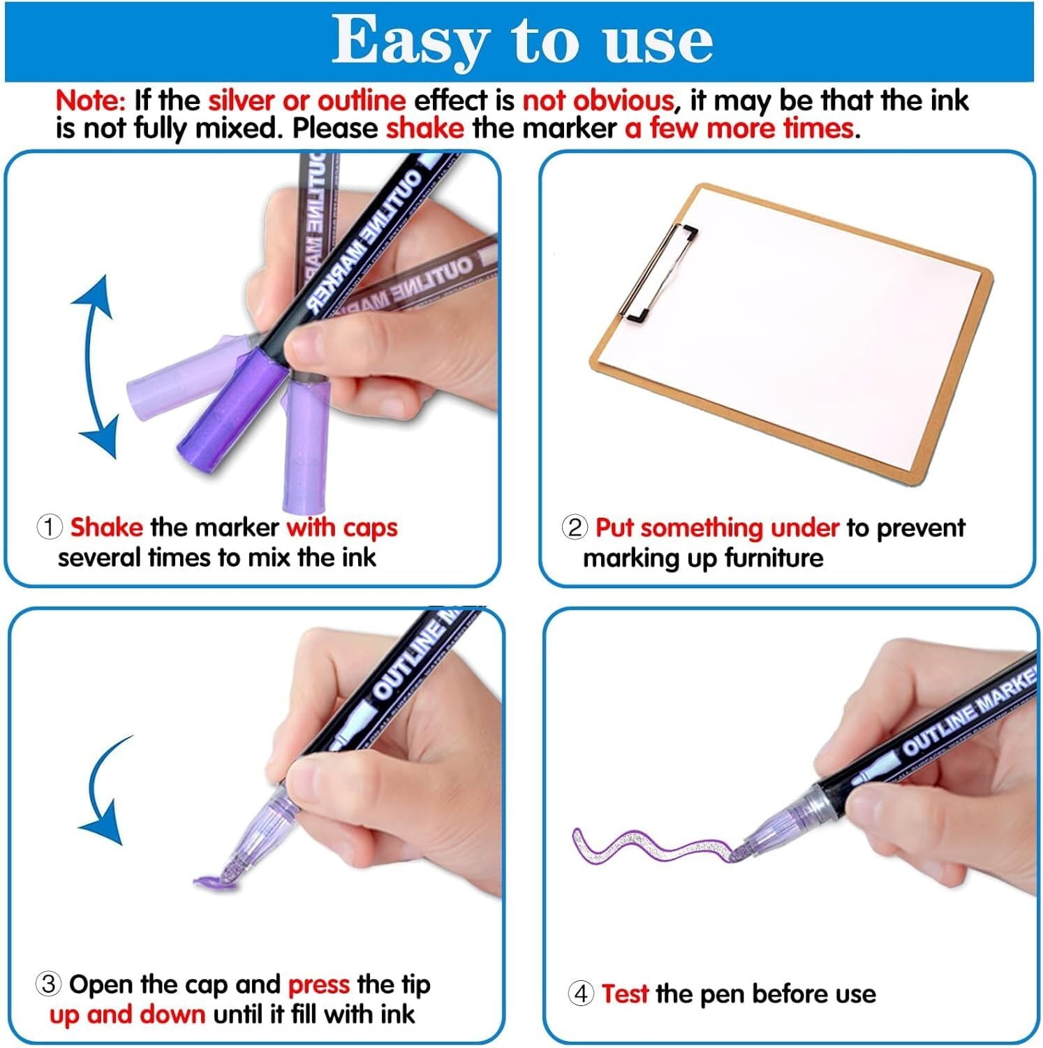 24 Colors Double Line Outline Markers ,SFBOSF Super Squiggles Glitter Markers Self Outline Metallic Markers, Doodle Shimmer Markers