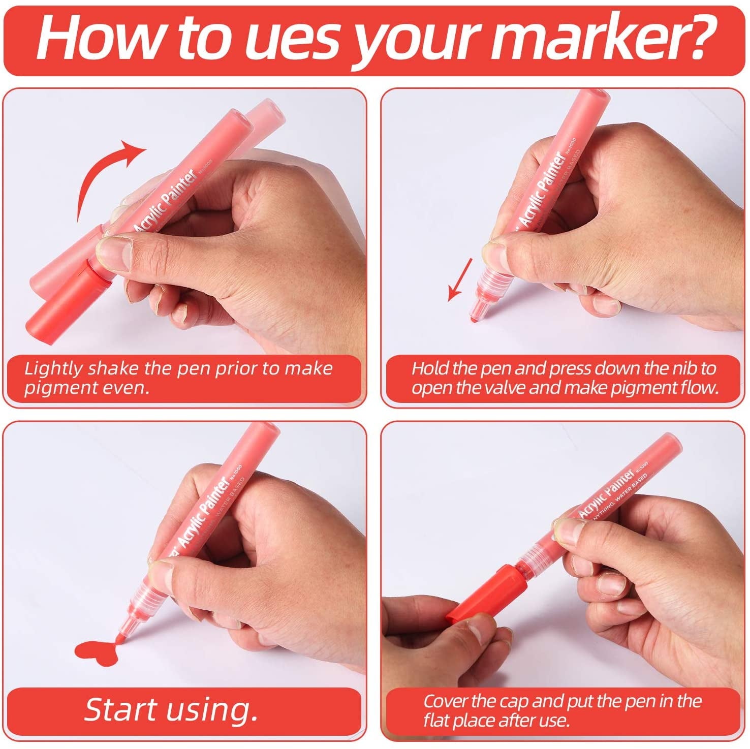 Acrylic Paint Pens Set, 12 Colors Acrylic Markers Kits for 2 to 3mm Painting, Quick Dry Acrylic Paint Markers for Rock Painting Wood Fabric Ceramic Porcelain Scrapbook, with Felt Pen Bag