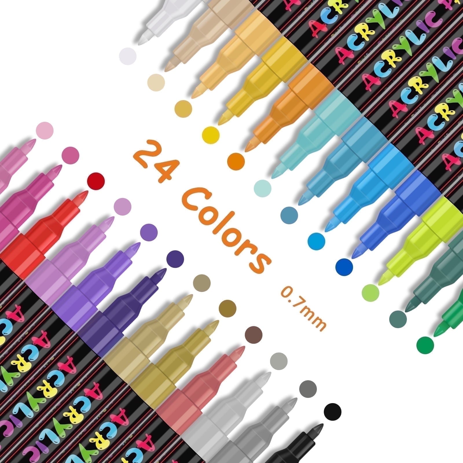 24 Colors Acrylic Paint Pens, Art Set Acrylic Paint Markers, Fabric Markers for Textile, Canvas, Rock, Glass, Wood, Paper, DIY, Extra Fine