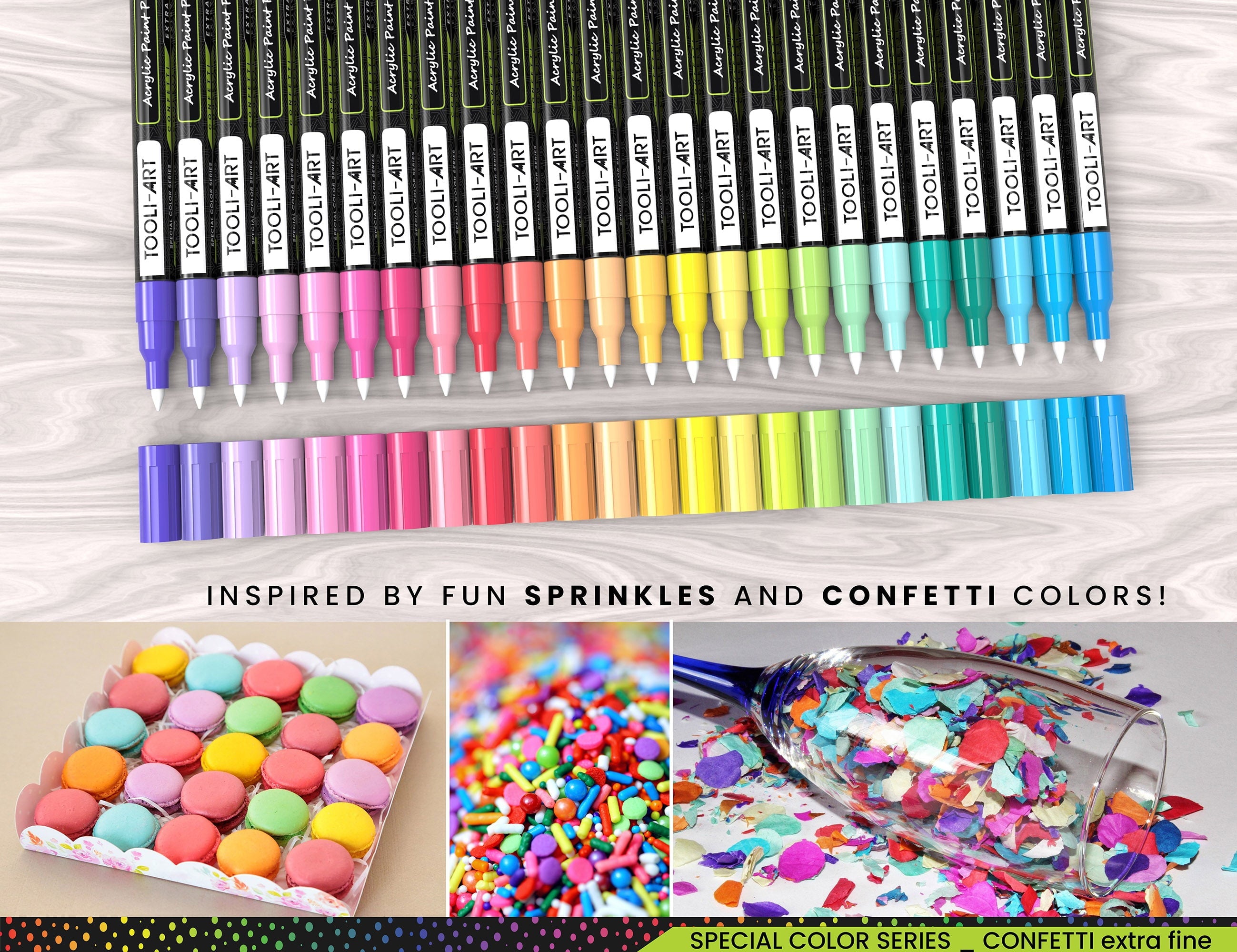 24 Confetti Colors Acrylic Paint Pens Markers Set 0.7mm Extra Fine Tip