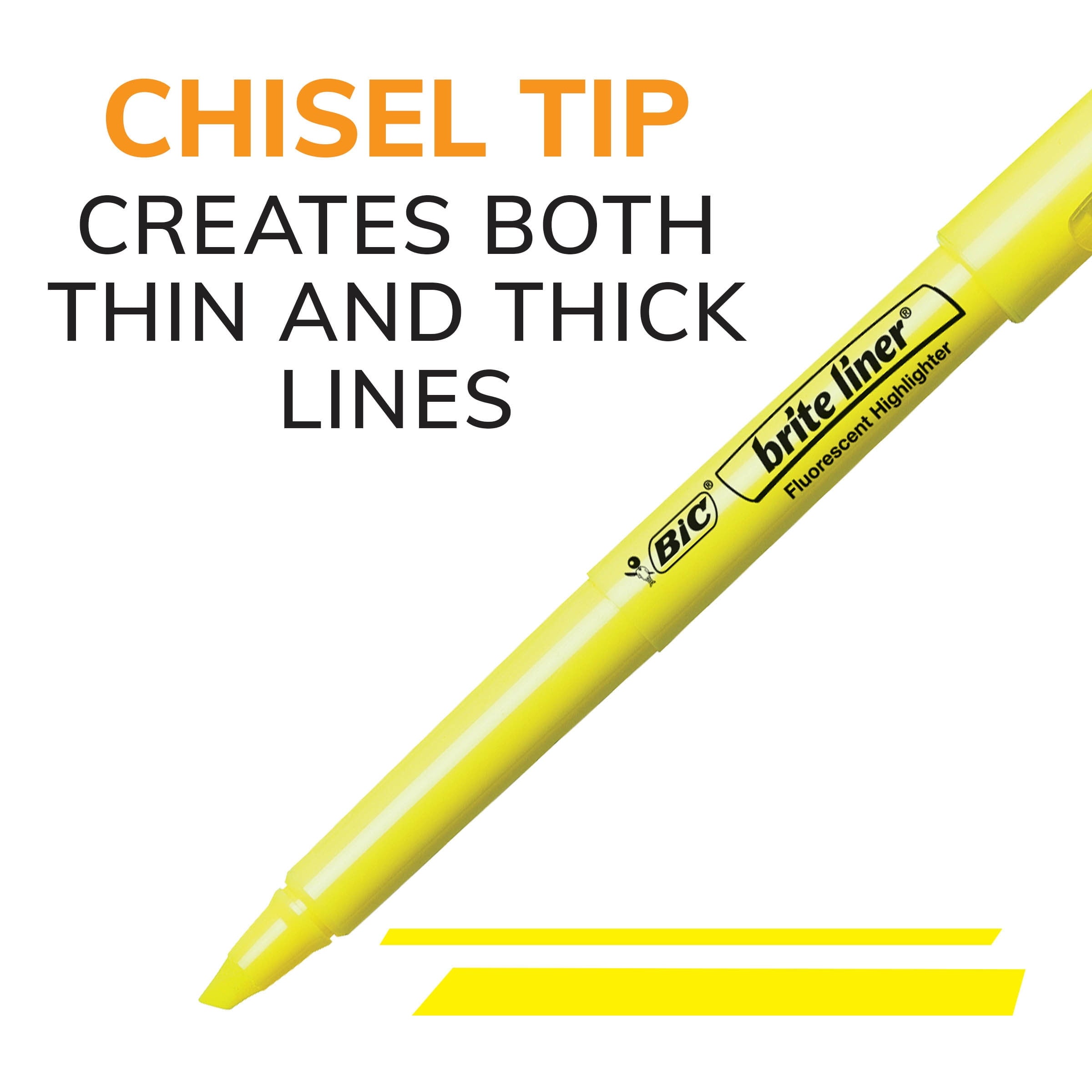 BIC Brite Liner Yellow Highlighters, Chisel Tip, 12-Count Pack