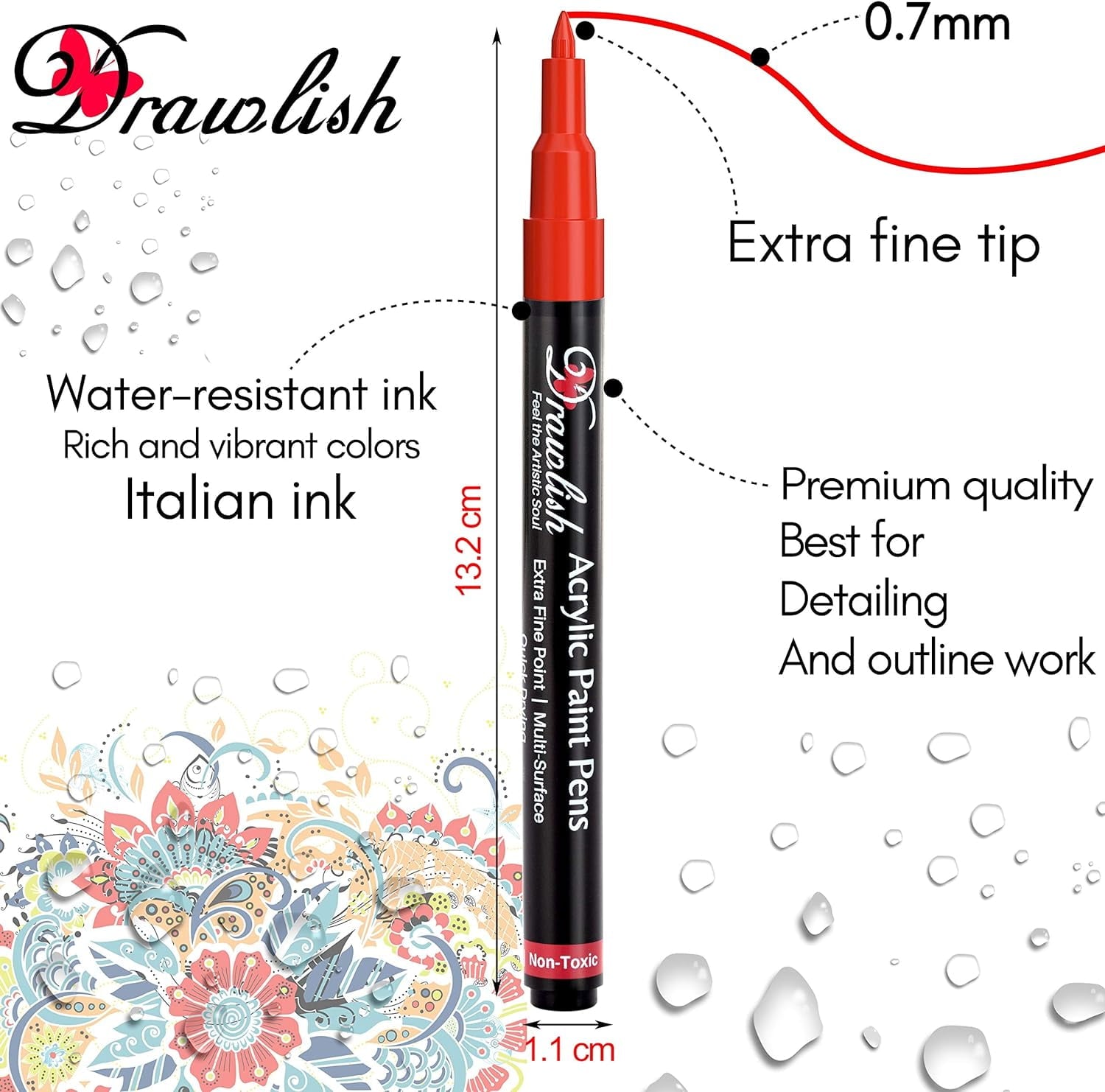 Acrylic Paint Pens for Rock Painting - Set of 12 Acrylic Markers - 0.7mm Tip with Extra Fine Point & Water-Based Ink - Ideal Paint Marker for Ceramic, Fabric, Porcelain, Wood, Canvas & DIY Mug Design