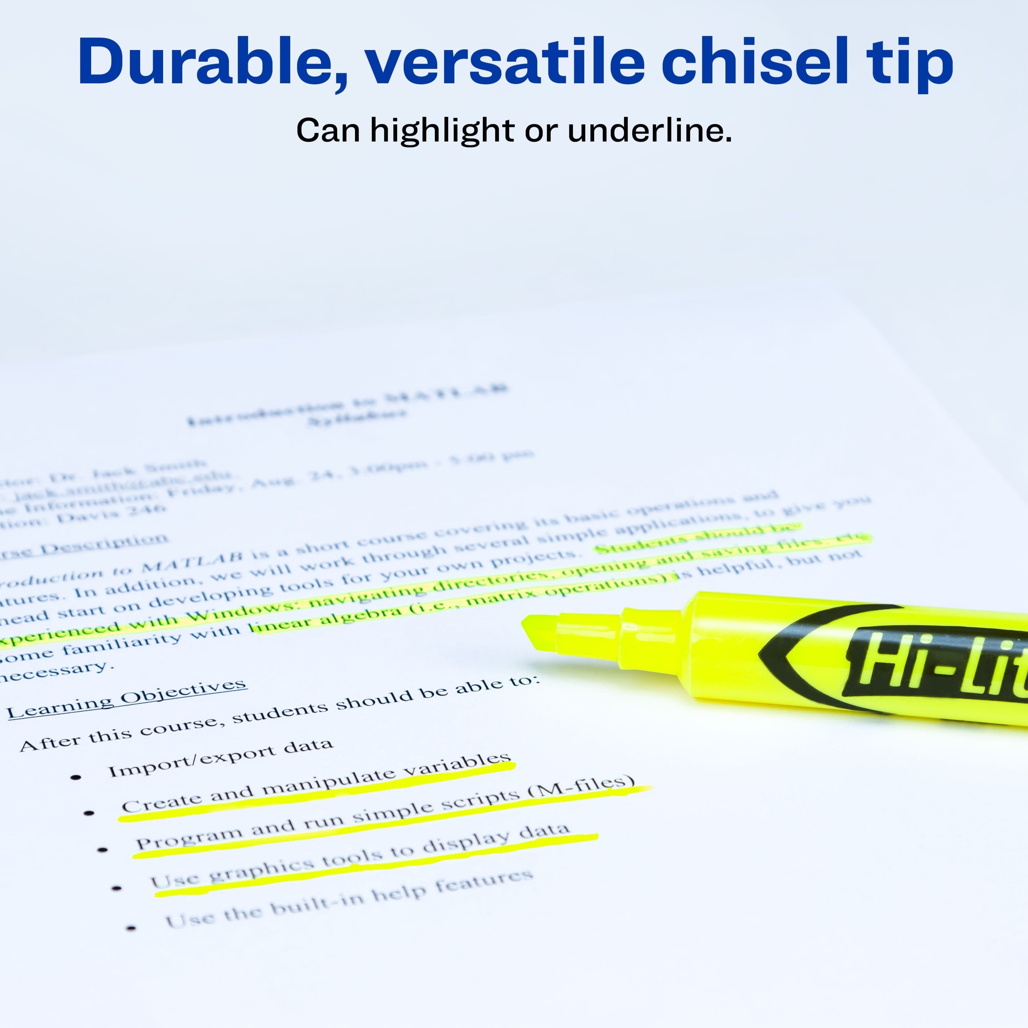 Avery Hi-Liter Desk-Style Highlighters, SmearSafe, Chisel Tip, 2 Yellow Highlighters (24081)