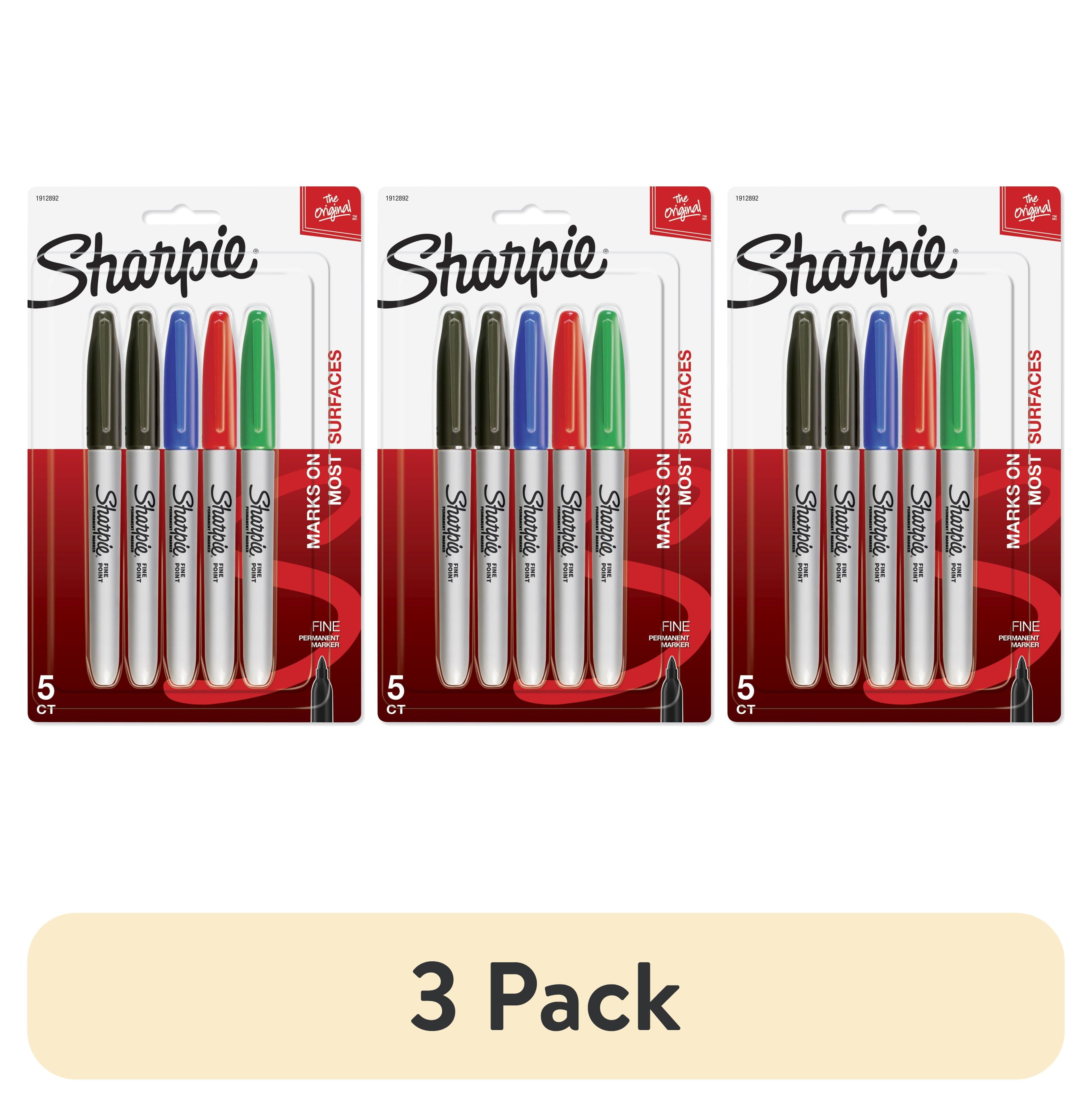 (3 pack) Sharpie Permanent Markers, Fine Point, Assorted Colors, 5 Count