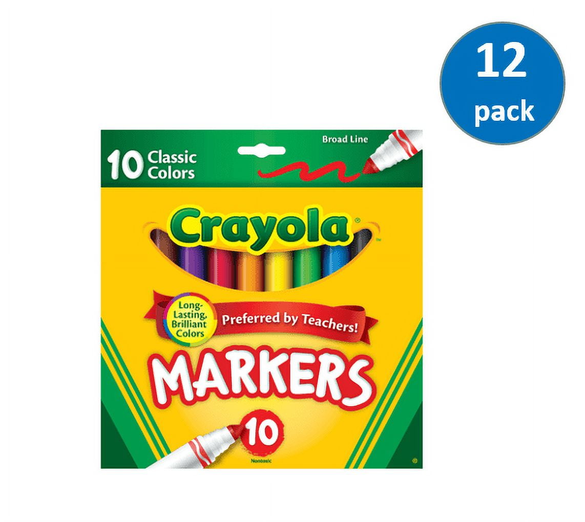 Crayola Broad Line Art Markers, Classic Colors, 10 Count, in Pack of 12