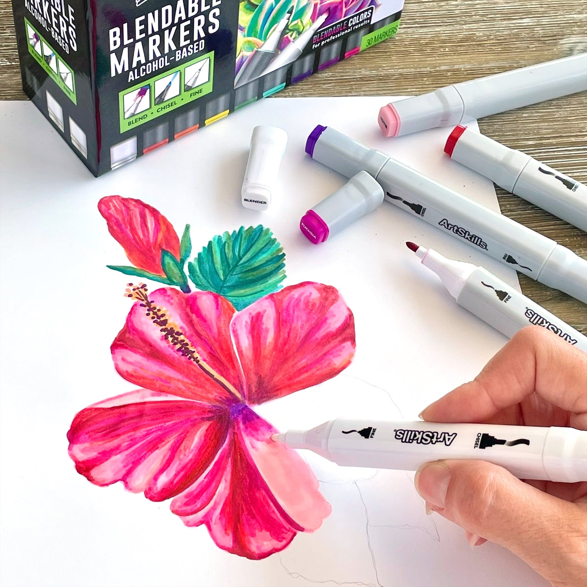 ArtSkills Dual-Tip Blendable Alcohol Markers with Colorless Blenders, for Adults & Teens, 32 Count