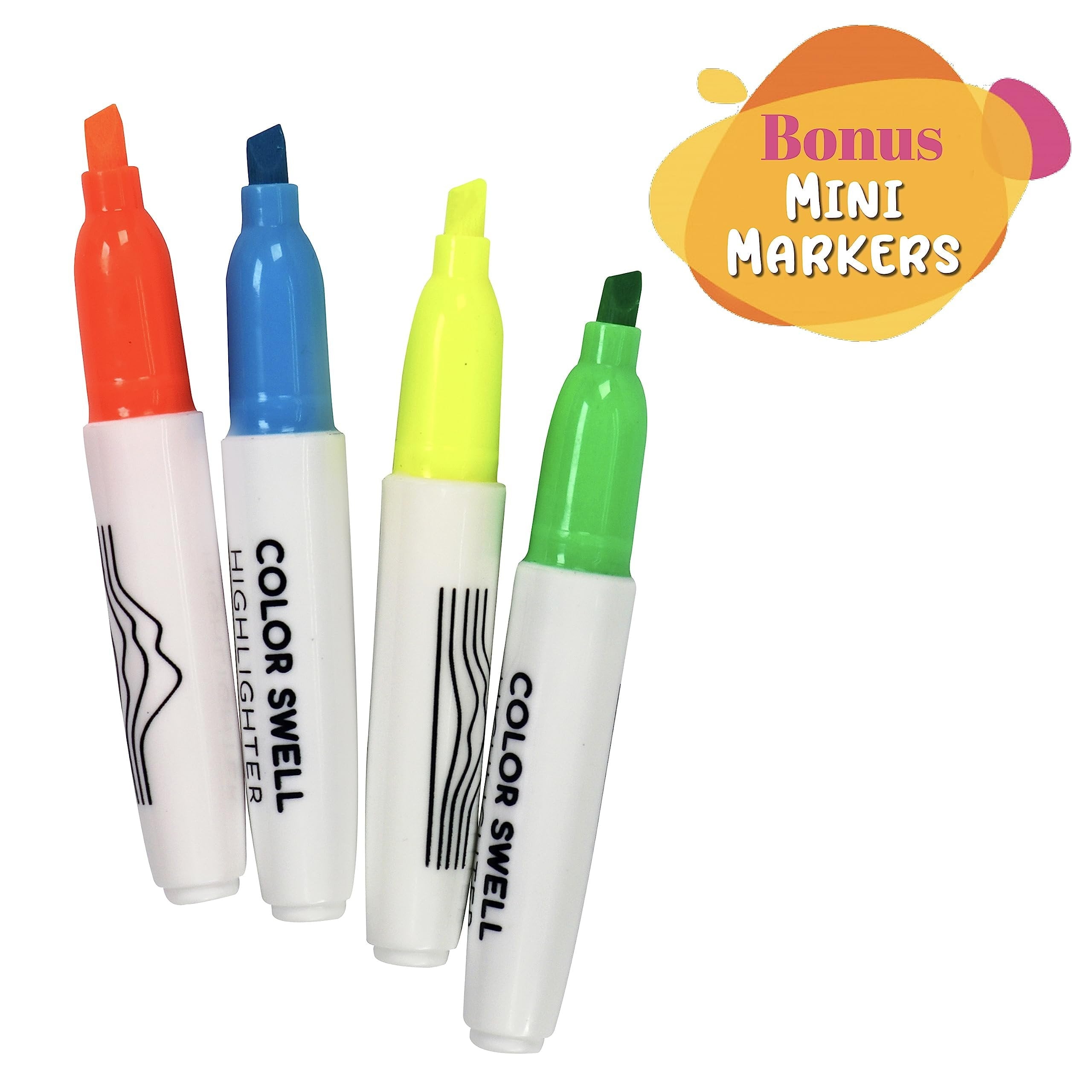 Color Swell Multi-Color Bulk Highlighters 96 Pack with 4 Bonus Mini Markers