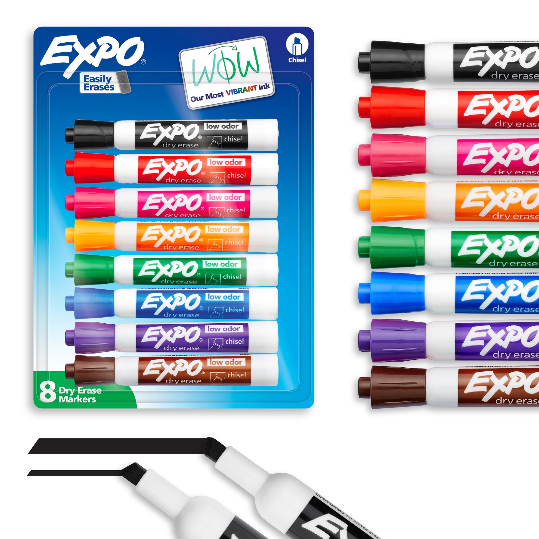 (3 pack) EXPO Dry Erase Markers, Chisel Tip, Assorted Colors, 8 Count