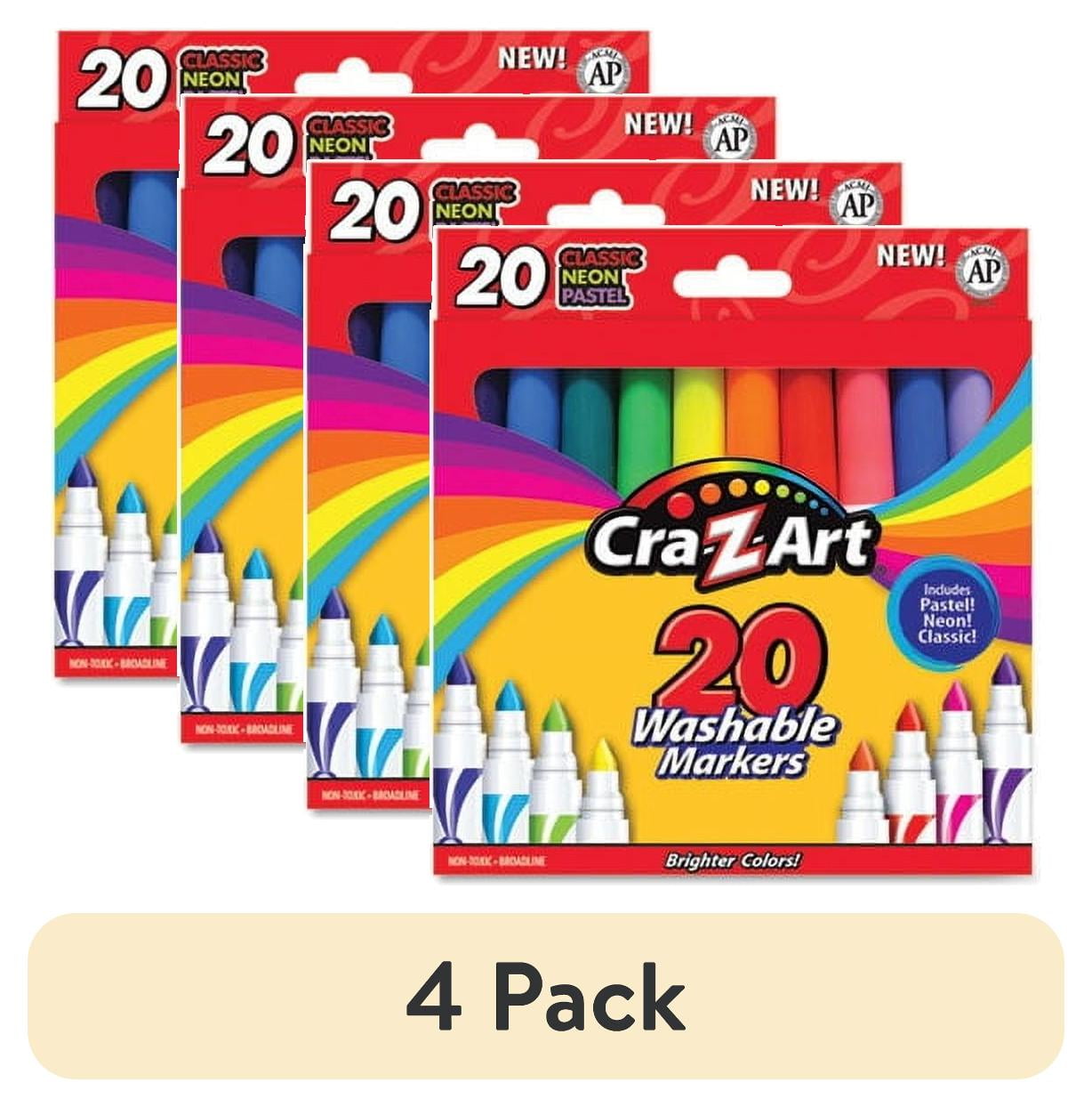 (4 pack) Cra-Z-Art 20 Count Multicolor Broad Line Washable Art Markers, Back to School Supplies