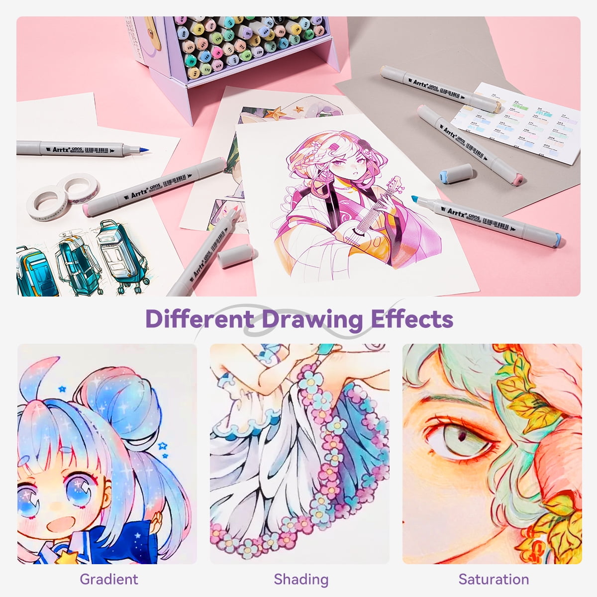 Arrtx Pastel Markers, OROS 66 Colors Alcohol Based Markers, Dual Tip(Brush & Chisel) Art Markers for Artists, Adult Coloring, Sketching, Illustration, Design