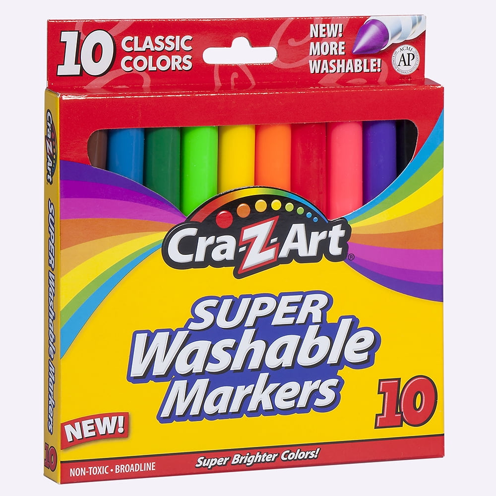 Cra-Z-Art Classic Multicolor Broad Line Washable Markers, 10 Count, School Supplies