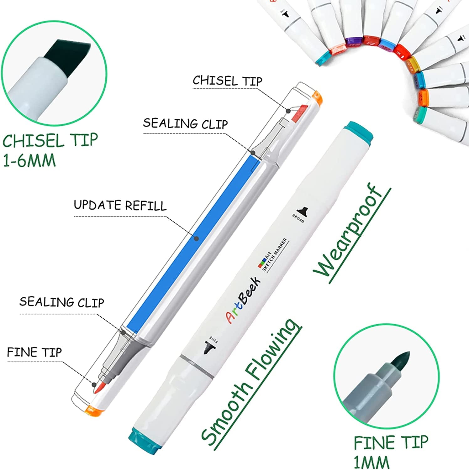 ArtBeek 80 Colors Alcohol Markers Set with Case, Broad and Fine Tip, Multicolor
