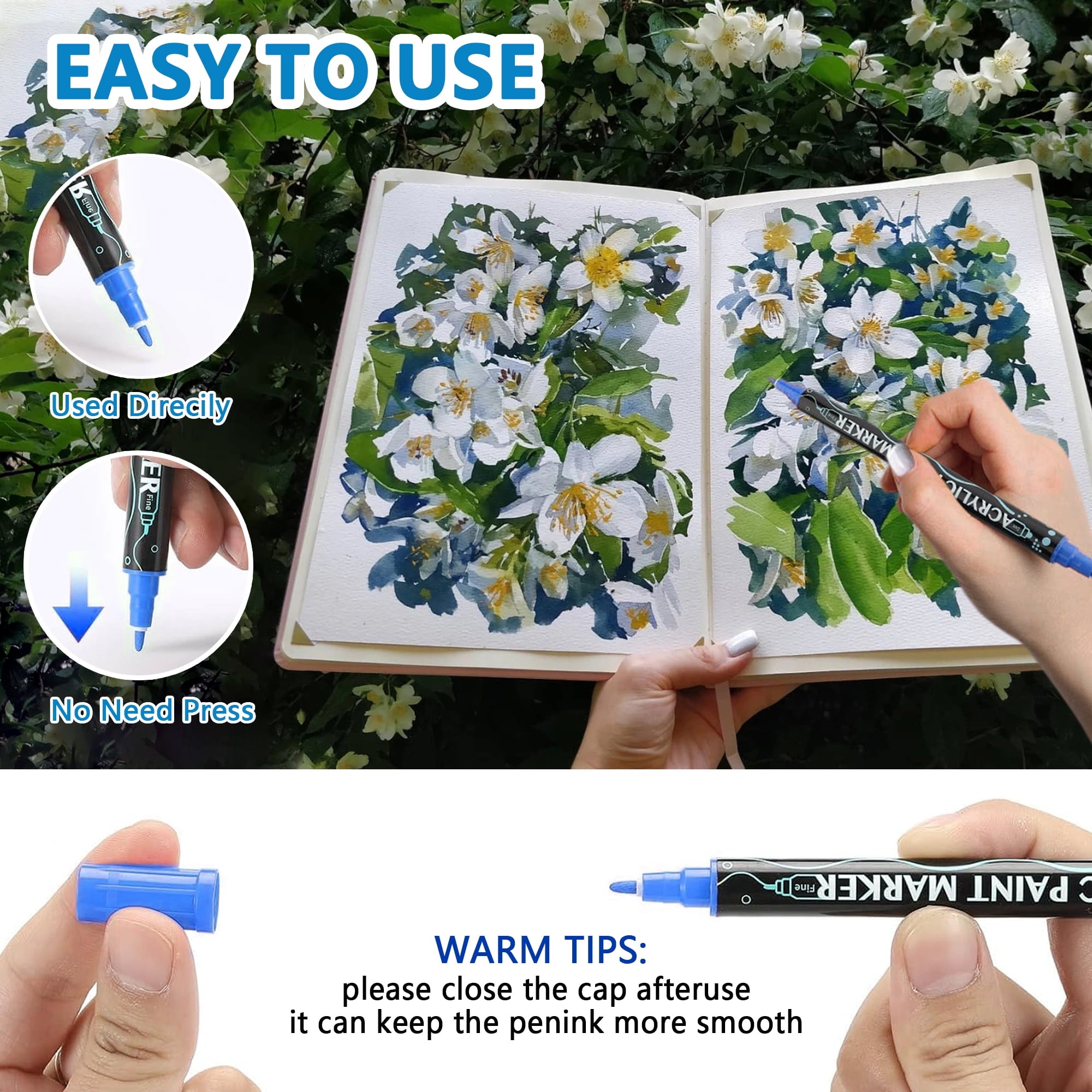 Acrylic Paint Pens, BUSATIA 12 Colors Dual Tip Paint Markers, Acrylic Paint Markers for Rock Painting, Wood, Canvas, Stone, Ceramic Surfaces, DIY Crafts Making Art Supplies-Round Tip and Fine Tip