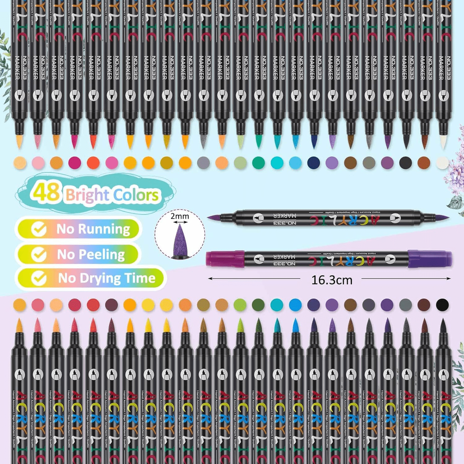 Acrylic Paint Markers,24 Pack 48 Colors Dual Tip Dual Color Acrylic Markers for Stone, Rock Painting, Paper, Pumpkin, Wood,Egg,Canvas,Ceramic,Fabric, leather,Glass,DIY Crafts,Acrylic Paint pens