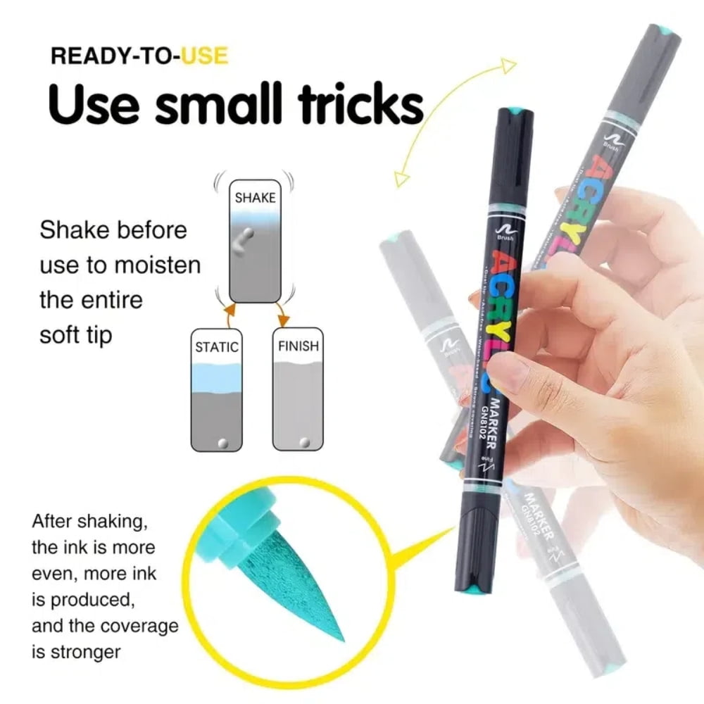 ASOVNXF 36 Colors Acrylic Paint Markers,Round&Brush Tip Acrylic Paint Pens,Coloring Markers Set for Wood,Canvas,Glass,Rock Painting,Ceramic Surfaces and DIY Crafts Making Art Supplies