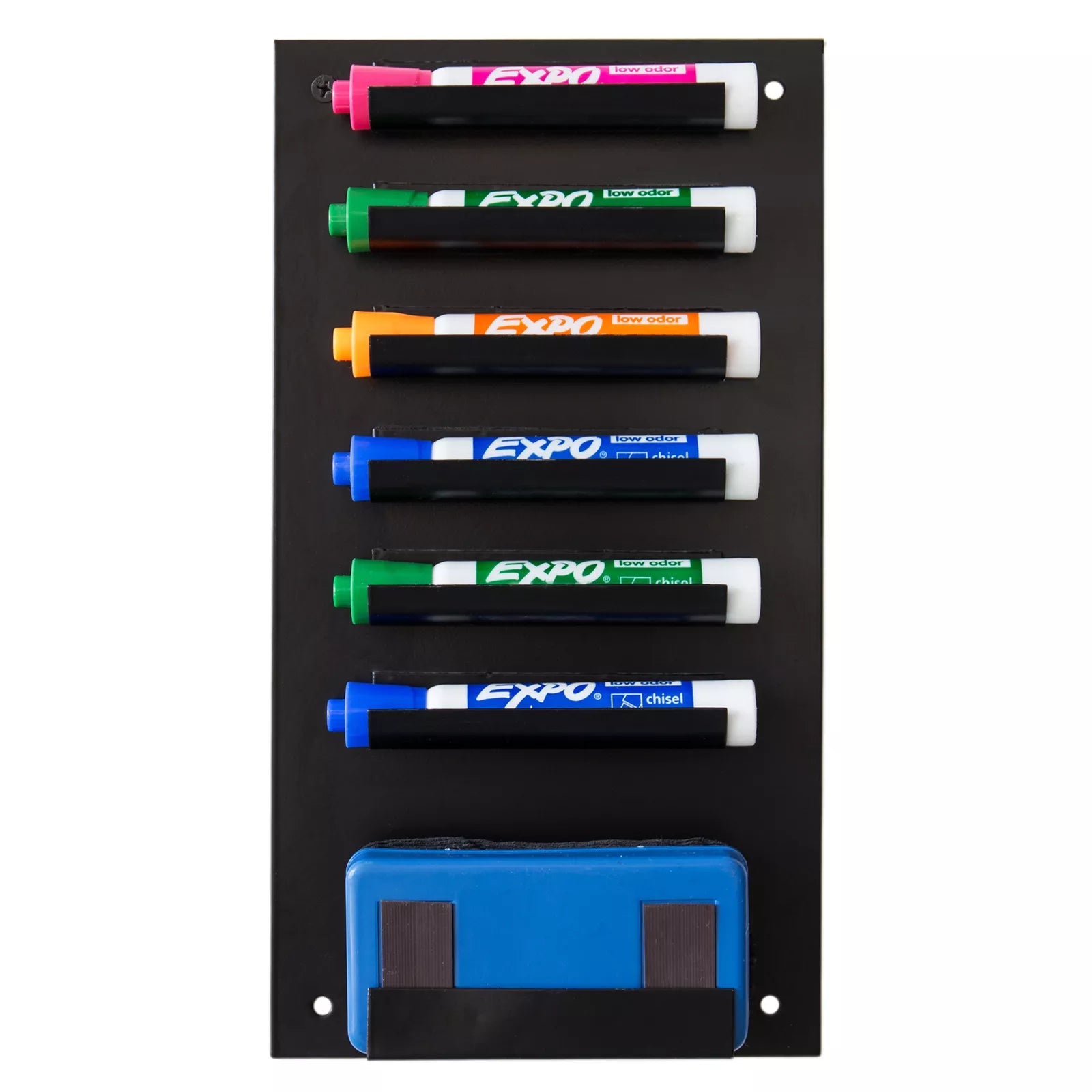 6-Slot Wall Mounted Metal Dry Erase Marker & Eraser Vertical Storage, Black