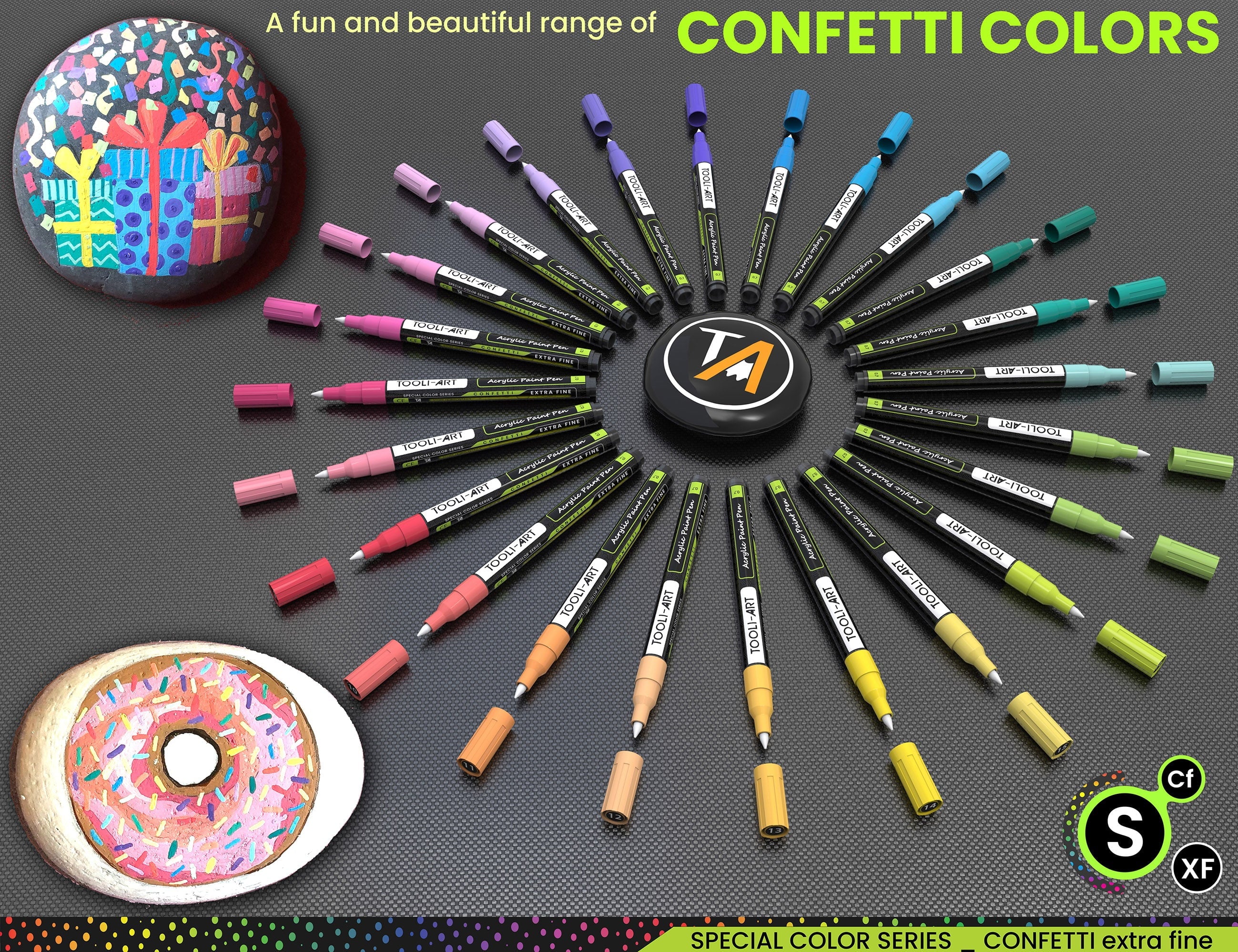 24 Confetti Colors Acrylic Paint Pens Markers Set 0.7mm Extra Fine Tip