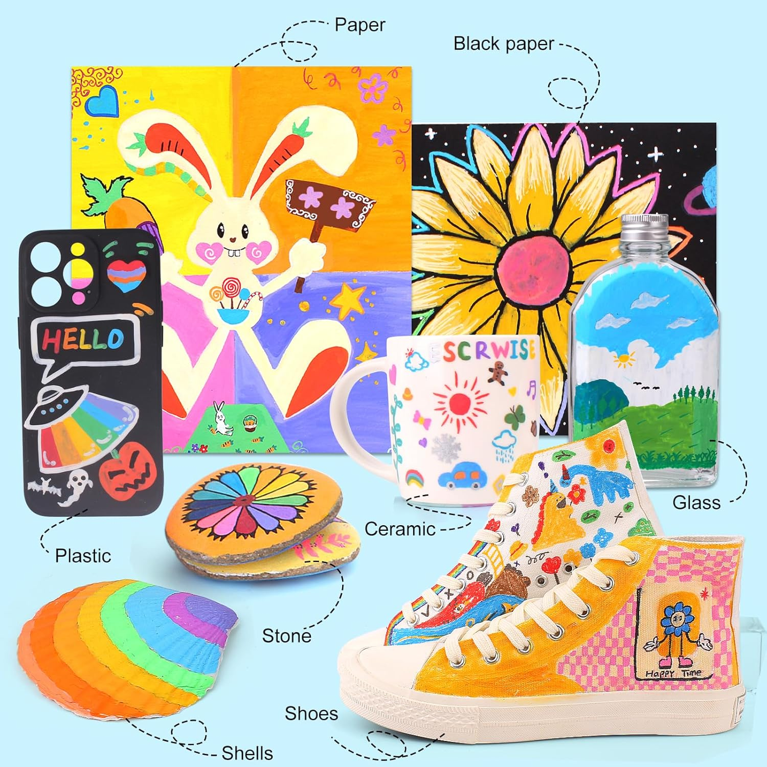 24 Colors Acrylic Paint Pens Markers,ASOVNXF Dual Tip Acrylic Paint Markers with Brush Tip and Fine Tip for Rock Painting,Wood,Canvas,Stone,Ceramic Surfaces,DIY Crafts Making Art Supplies