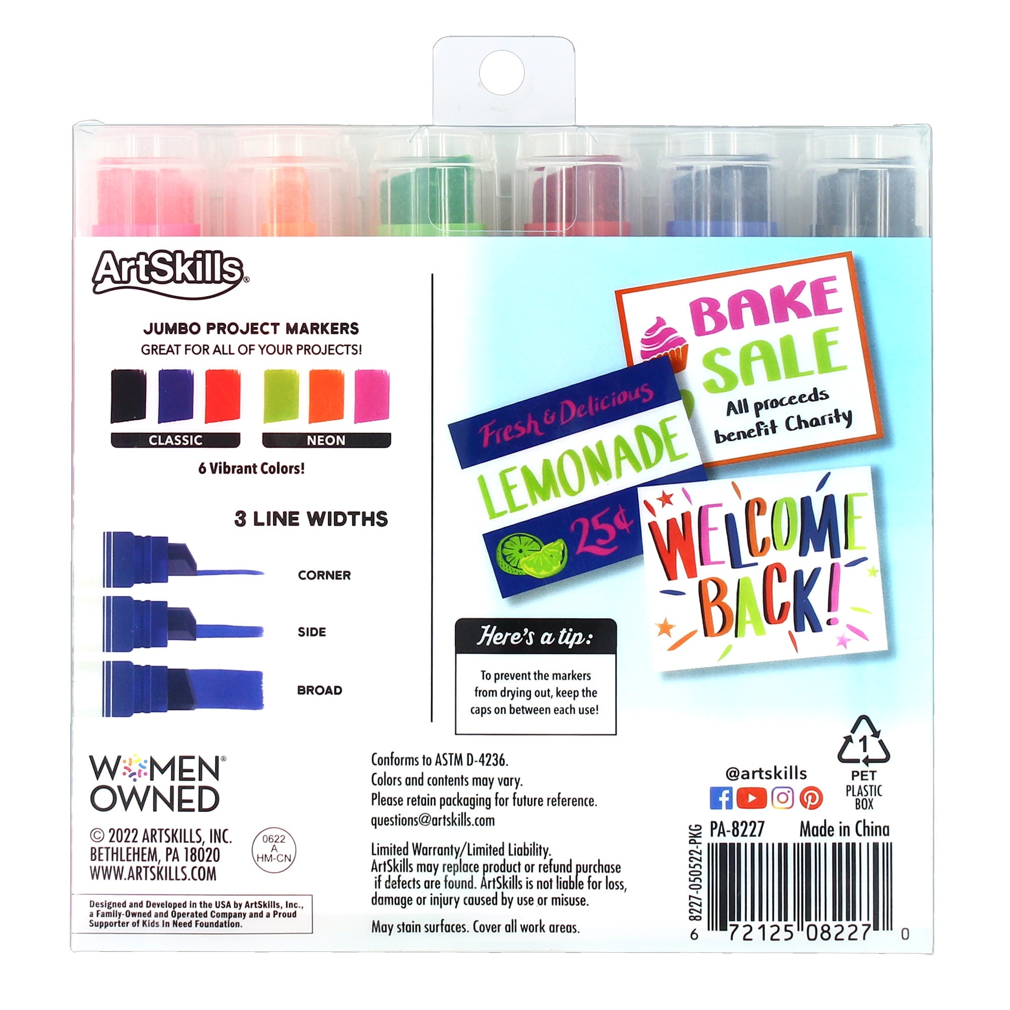 ArtSkills Jumbo Chisel-Tip Markers, 6-Pack, Assorted Neon & Classic Colors for Posters & Signs