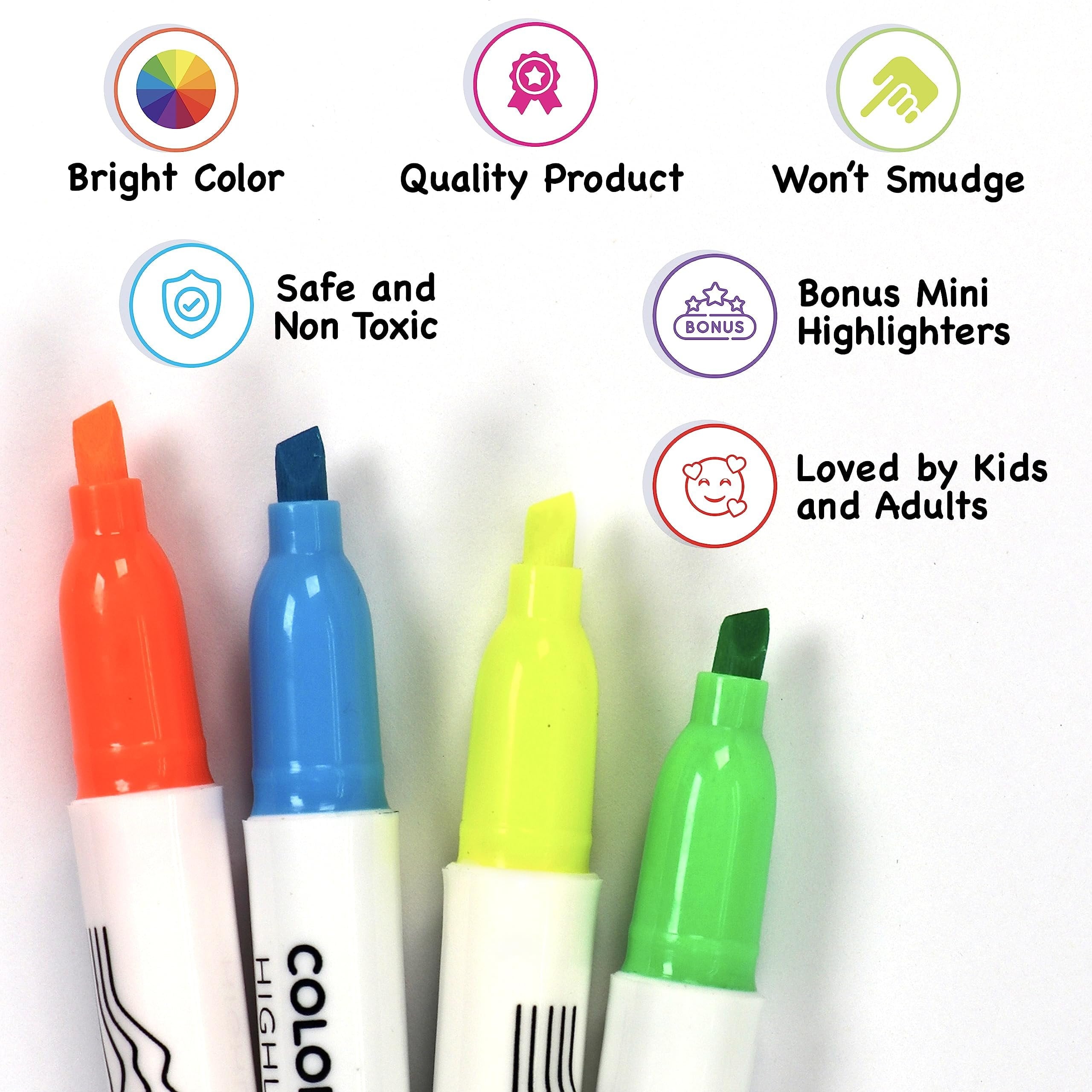 Color Swell Multi-Color Bulk Highlighters 96 Pack with 4 Bonus Mini Markers