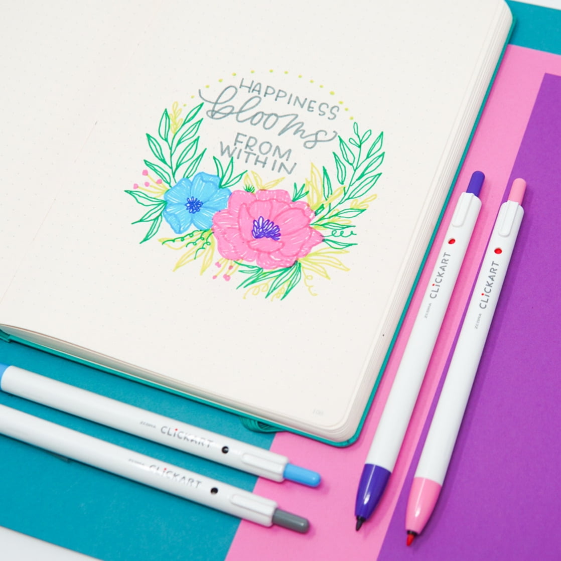 CLiCKART Retractable Marker, 0.6 mm Fine Bullet Point Tip, Assorted Colors, Pack of 12