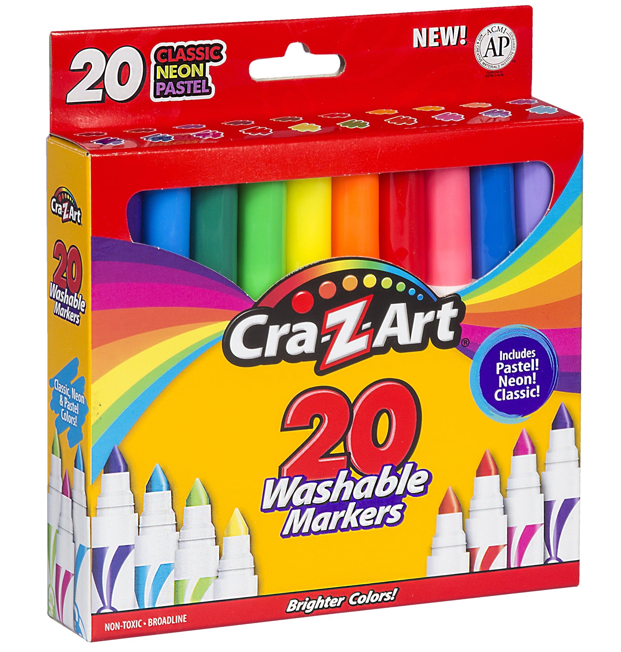 (4 pack) Cra-Z-Art 20 Count Multicolor Broad Line Washable Art Markers, Back to School Supplies