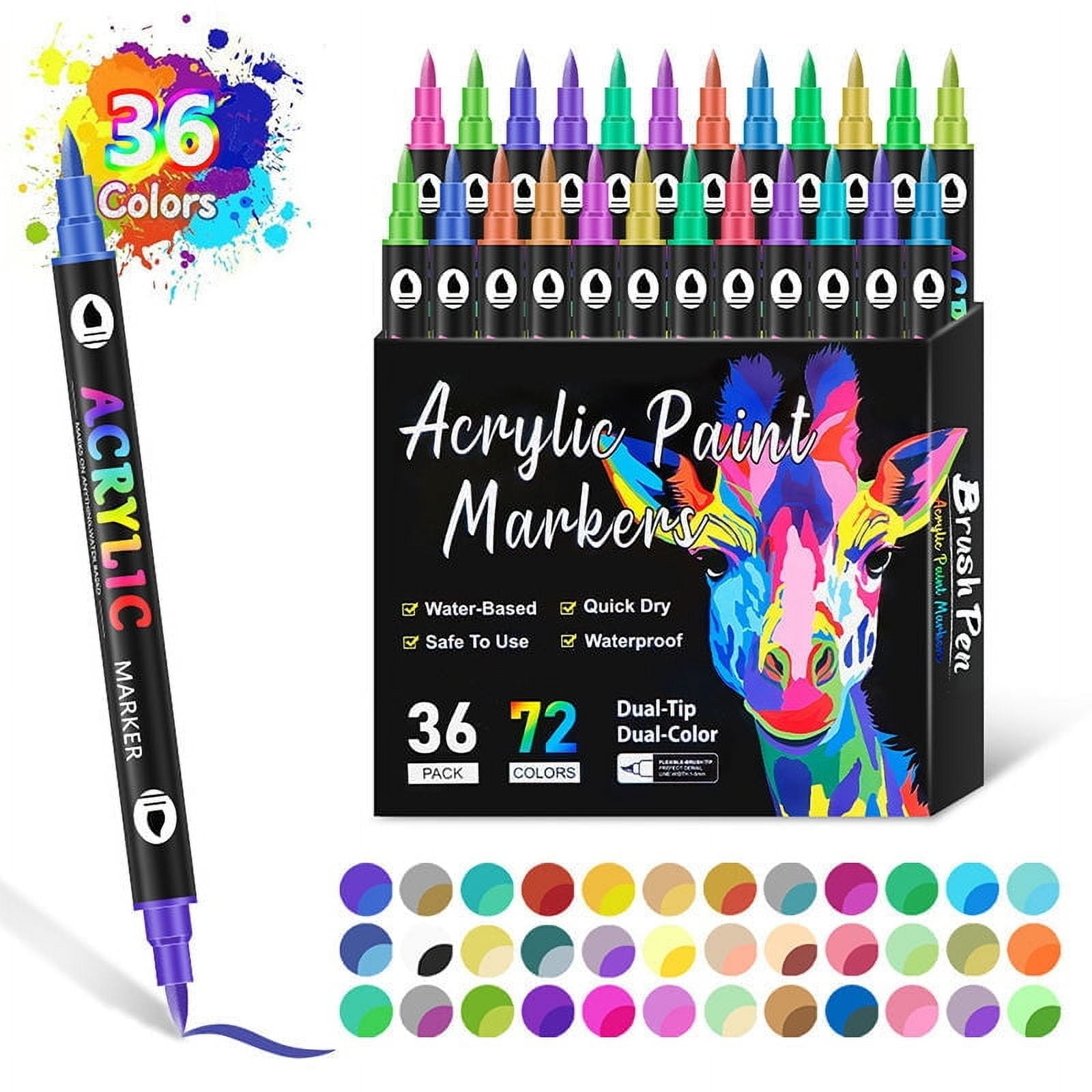 48 Color Acrylic Paint Markers Pen,Acrylic Markers Dual Tip Acrylic Paint Pens For Rock Painting, Canvas, Wood, Glass, Metal, Ceramic, Calligraphy, Card Making, Diy Crafts,1.5Mm-10Ml
