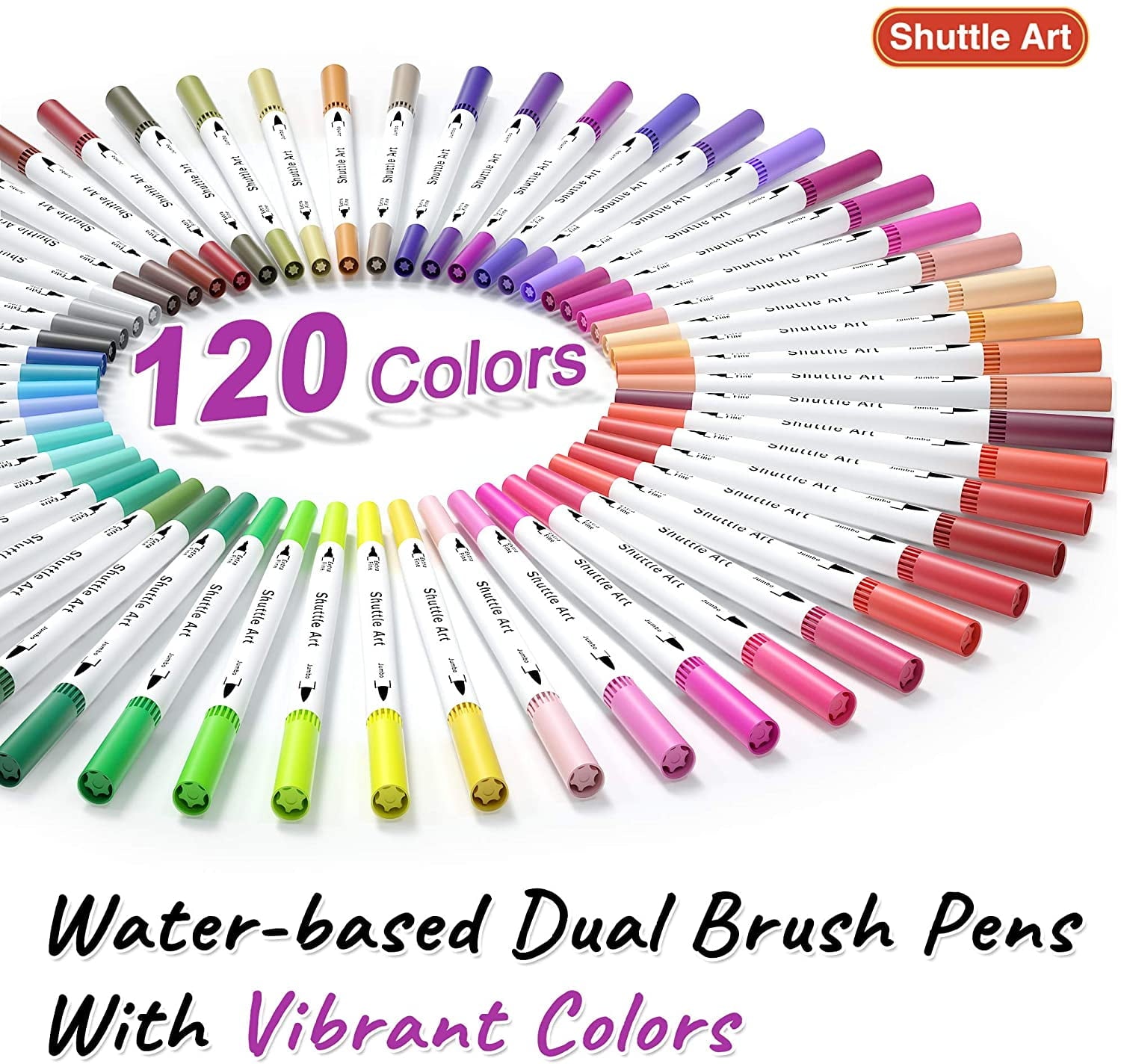 120 Colors Dual Tip Brush Art Marker Pens with 1 Coloring Book, Shuttle Art Fineliner and Brush Dual Tip Markers Set for Adult Artist Calligraphy Hand Lettering Doodling