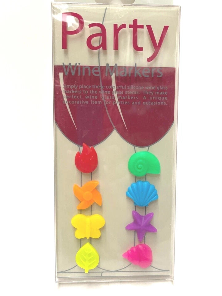 8-Pack Colorful Silicone Rubber Wine Glass Stem Marker Markers Party Dinner