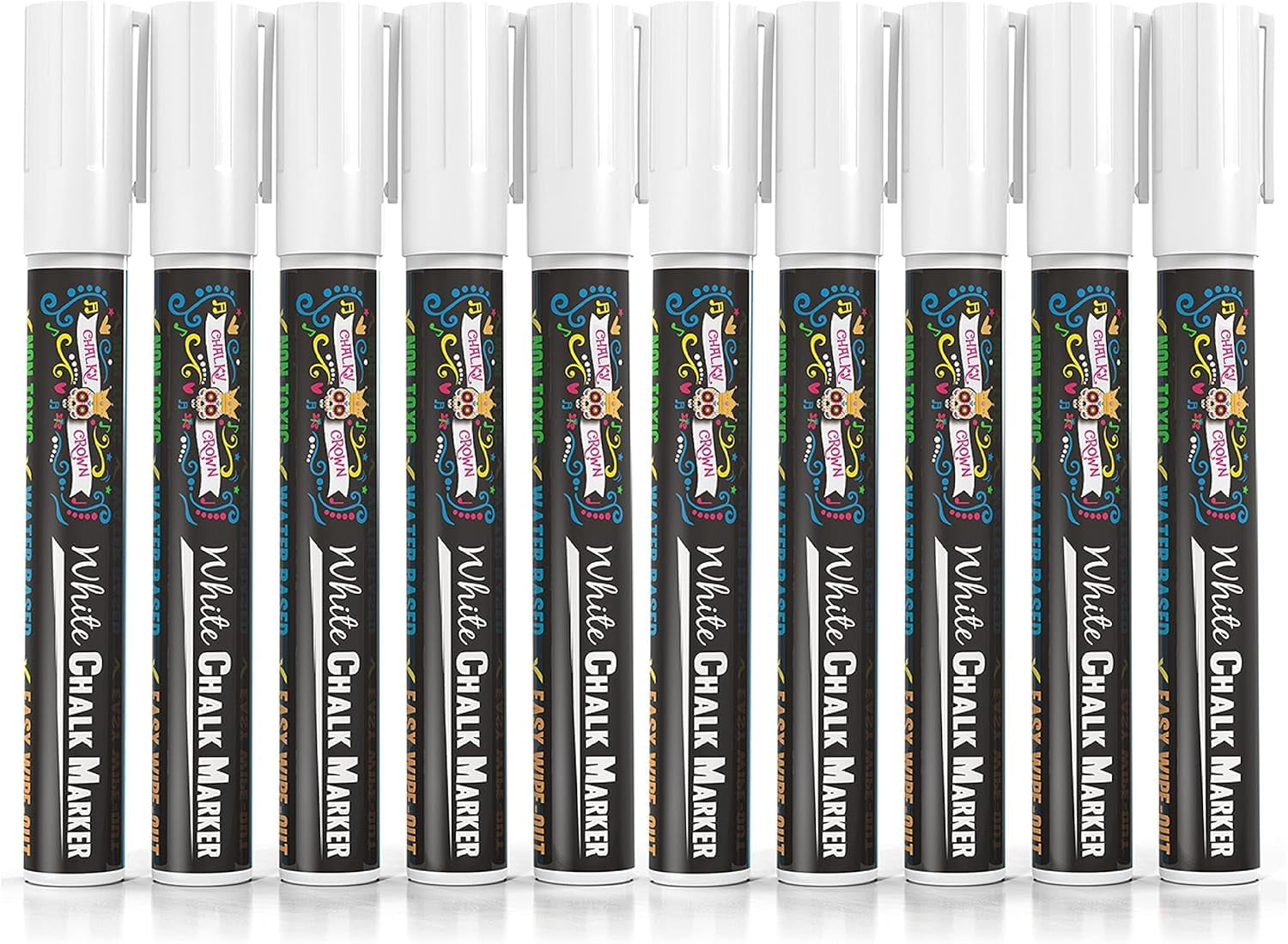 Chalky Crown - Liquid Chalk Markers for Blackboards Sign Window 6mm Rev Tip - White, 10 Packs