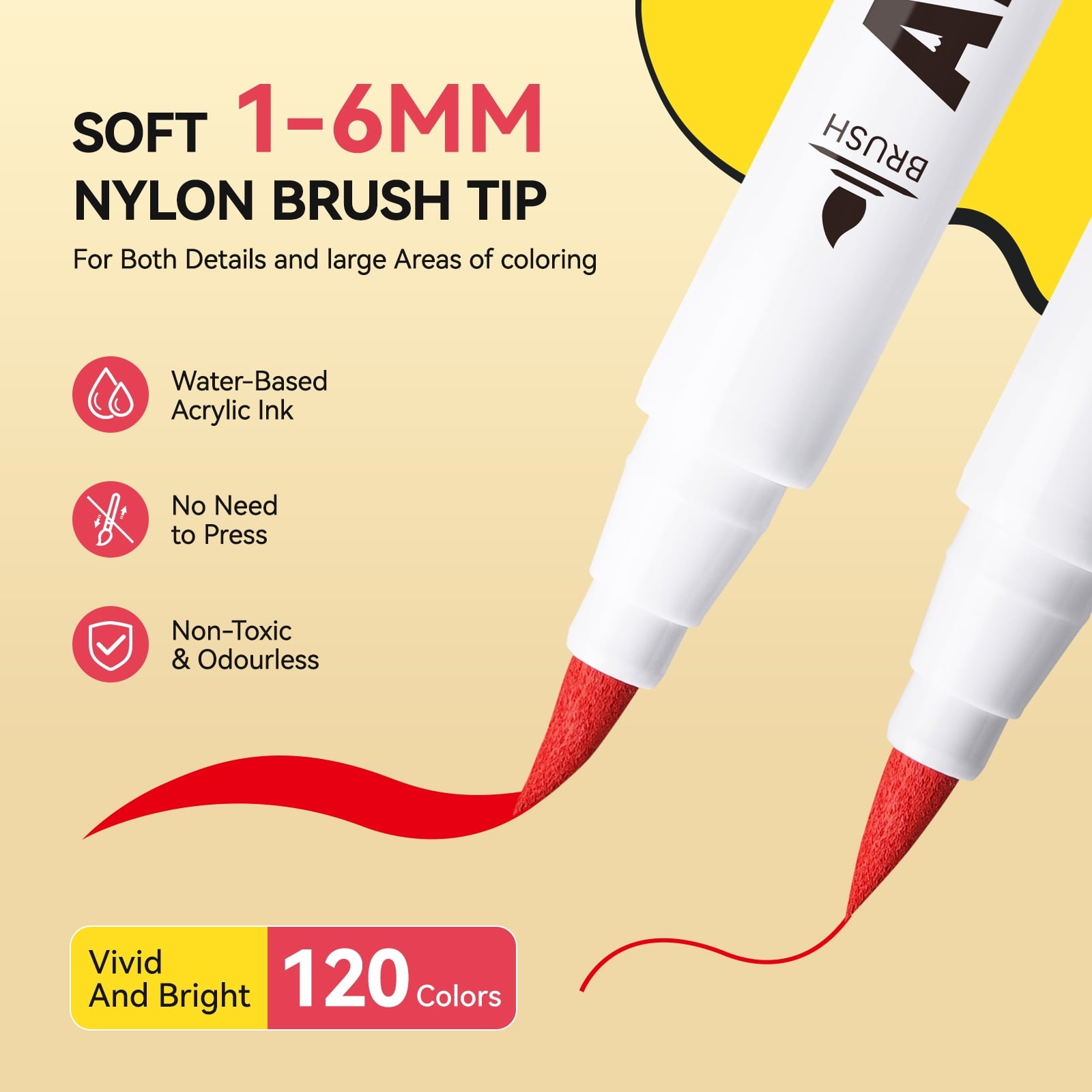 Arrtx 120 Anime Colors Acrylic Paint Markers, 1-6mm Brush Tip Water Based Acrylic Paint Pens for Drawing, Rock Painting