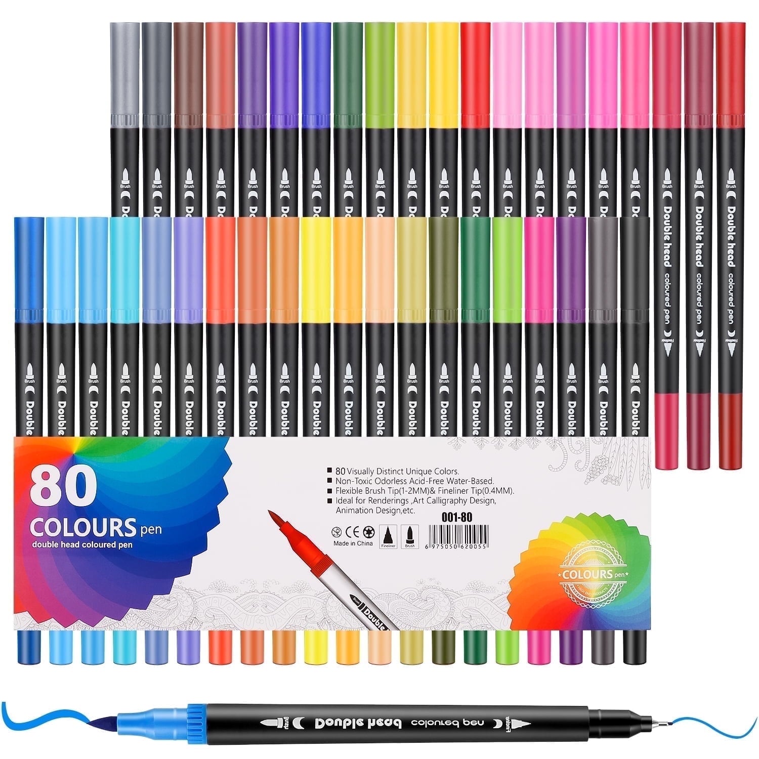 80 Colors Art Brush Marker, Dual Tip Coloring Markers, Fine Tip and Brush Tip Markers Pen for Note taking Planner Calligraphy Drawing, DIY Markers for Adults