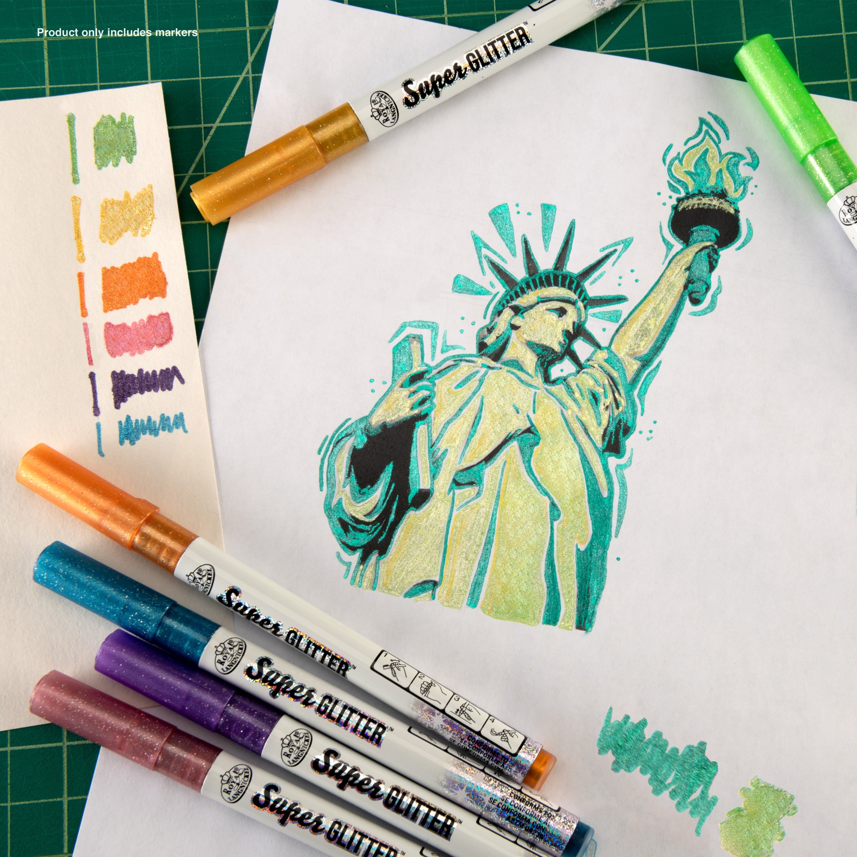 Royal & Langnickel -  6pc 1MM Super Glitter Marker Set, Primary Colors