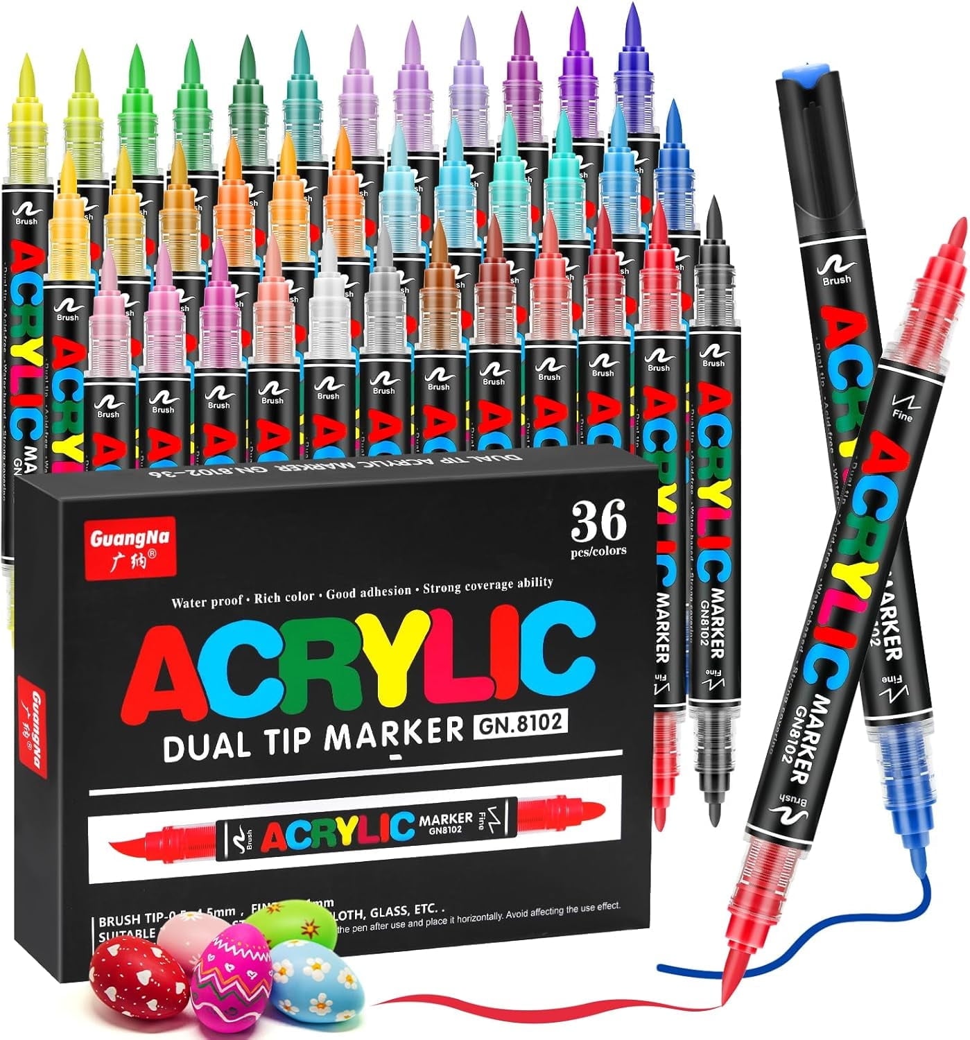 ASOVNXF 36 Colors Acrylic Paint Markers,Round&Brush Tip Acrylic Paint Pens,Coloring Markers Set for Wood,Canvas,Glass,Rock Painting,Ceramic Surfaces and DIY Crafts Making Art Supplies