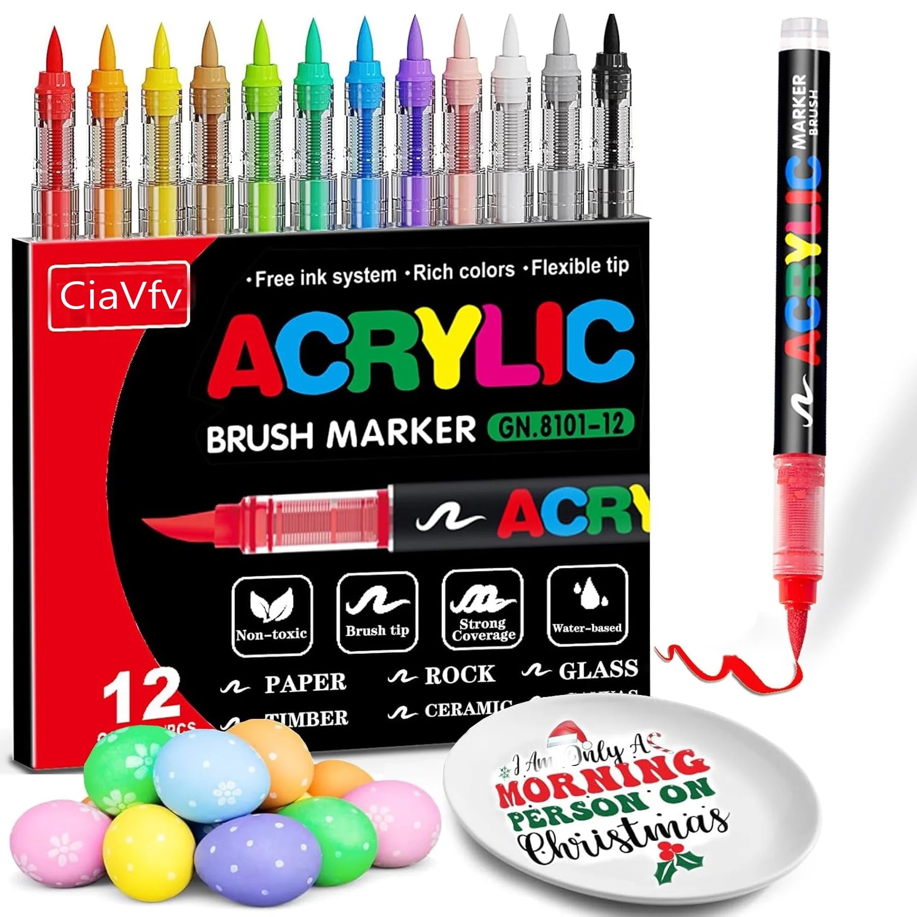 Ceramic Pen  12 Color Permanent Markers Waterproof (1.0-6.0mm) Acrylic Pens Suitable for Glass Ceramic Canvas Stone Metal Easter Eggs