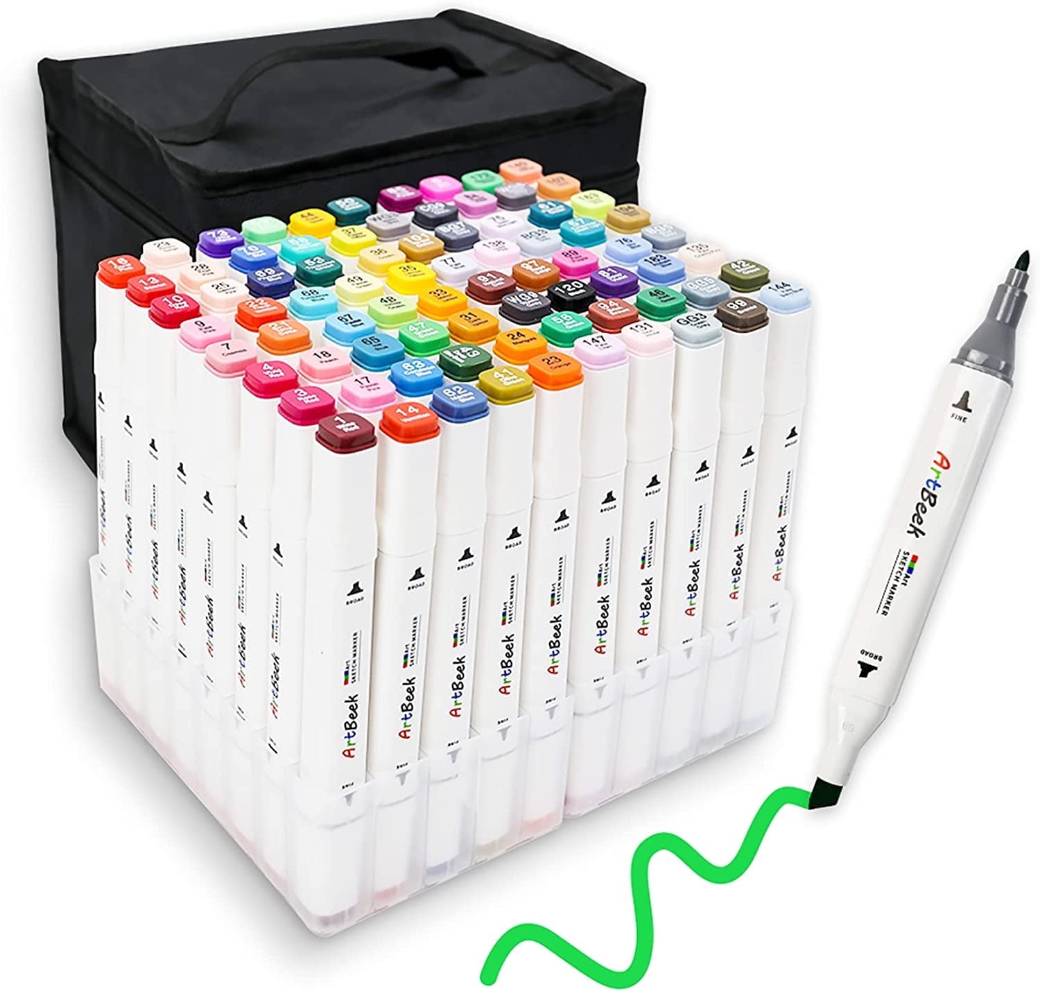 ArtBeek 80 Colors Alcohol Markers Set with Case, Broad and Fine Tip, Multicolor