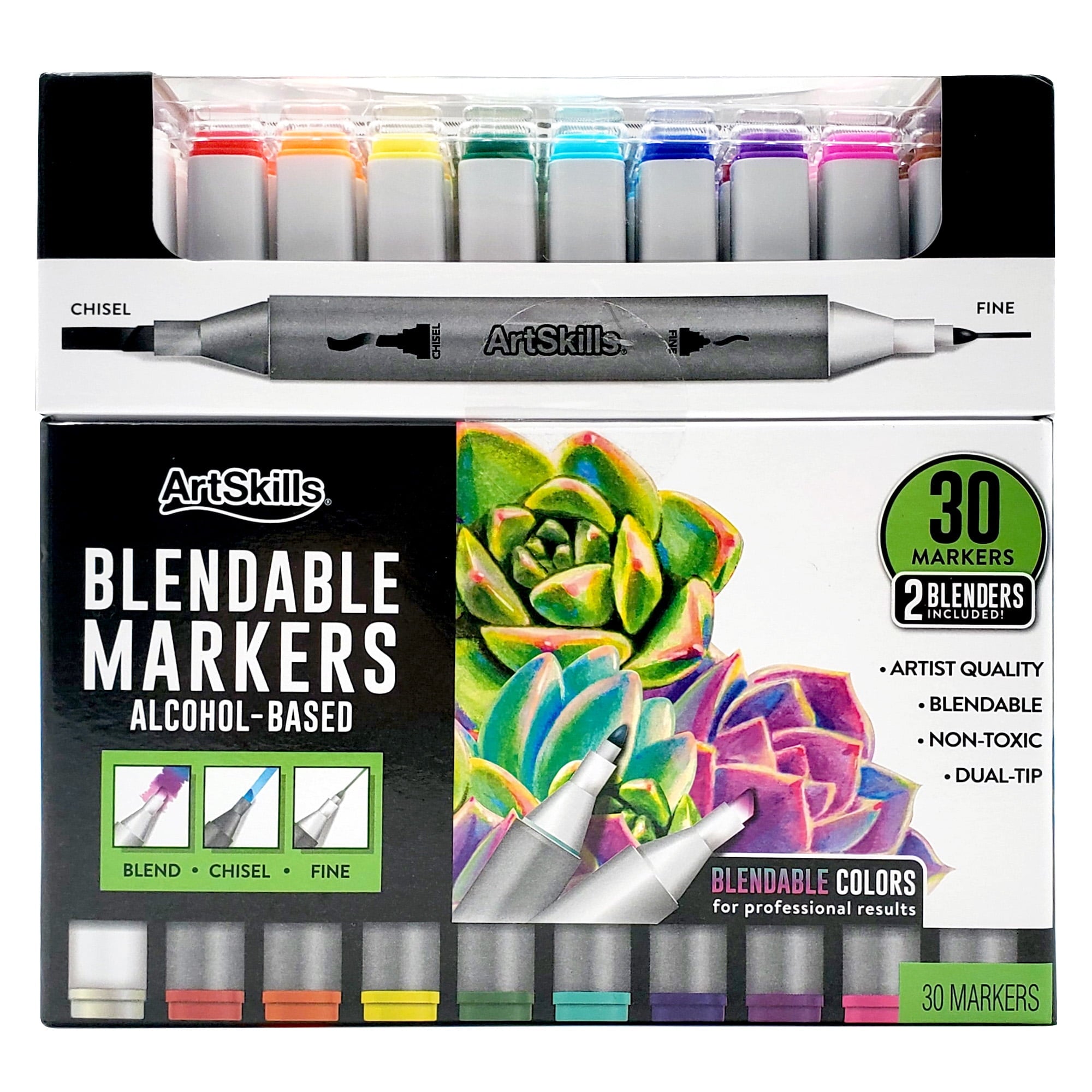 ArtSkills Dual-Tip Blendable Alcohol Markers with Colorless Blenders, for Adults & Teens, 32 Count