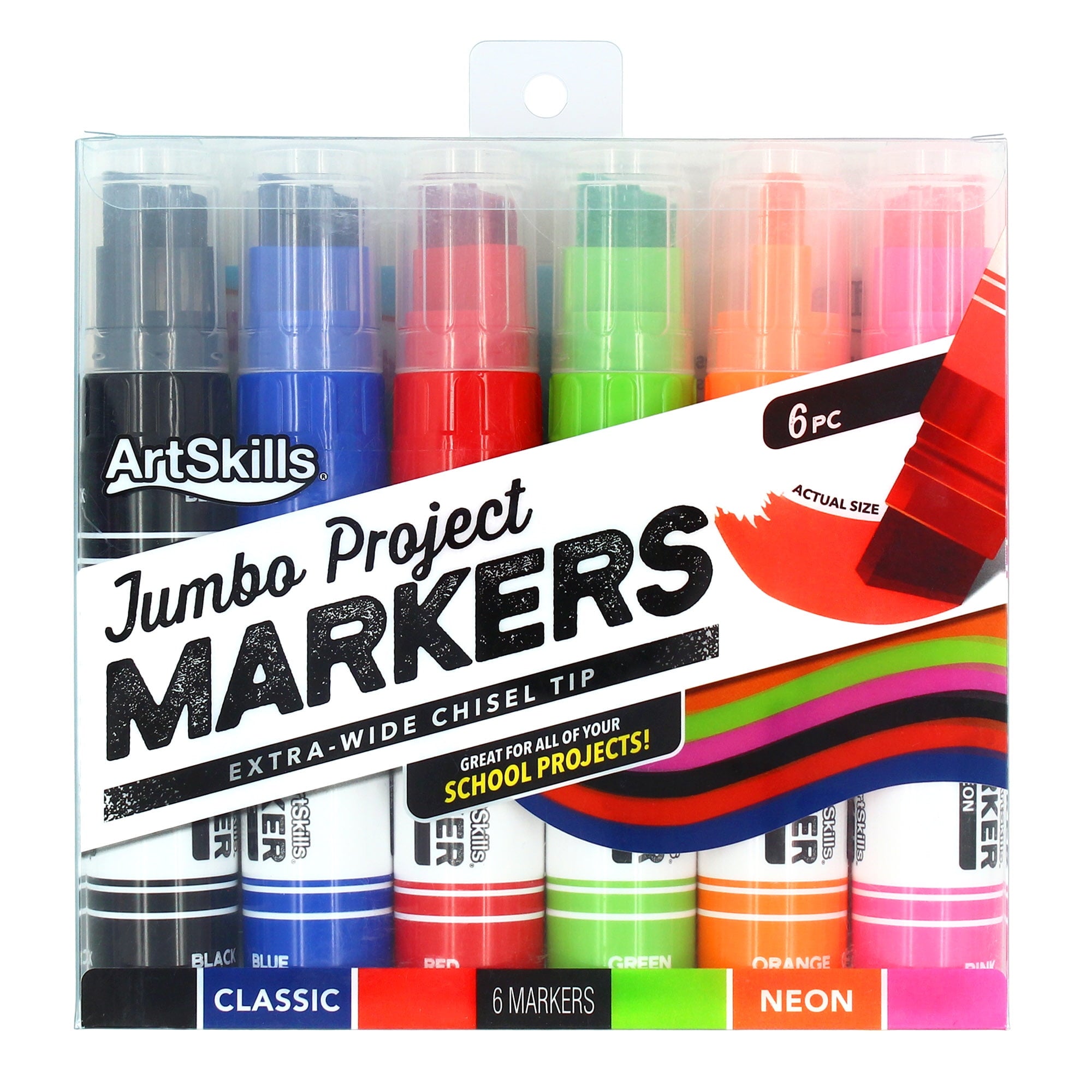 ArtSkills Jumbo Chisel-Tip Markers, 6-Pack, Assorted Neon & Classic Colors for Posters & Signs
