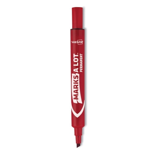 Avery MARKS A LOT Regular Desk-Style Permanent Marker, Broad Chisel Tip, Red, Dozen , Each