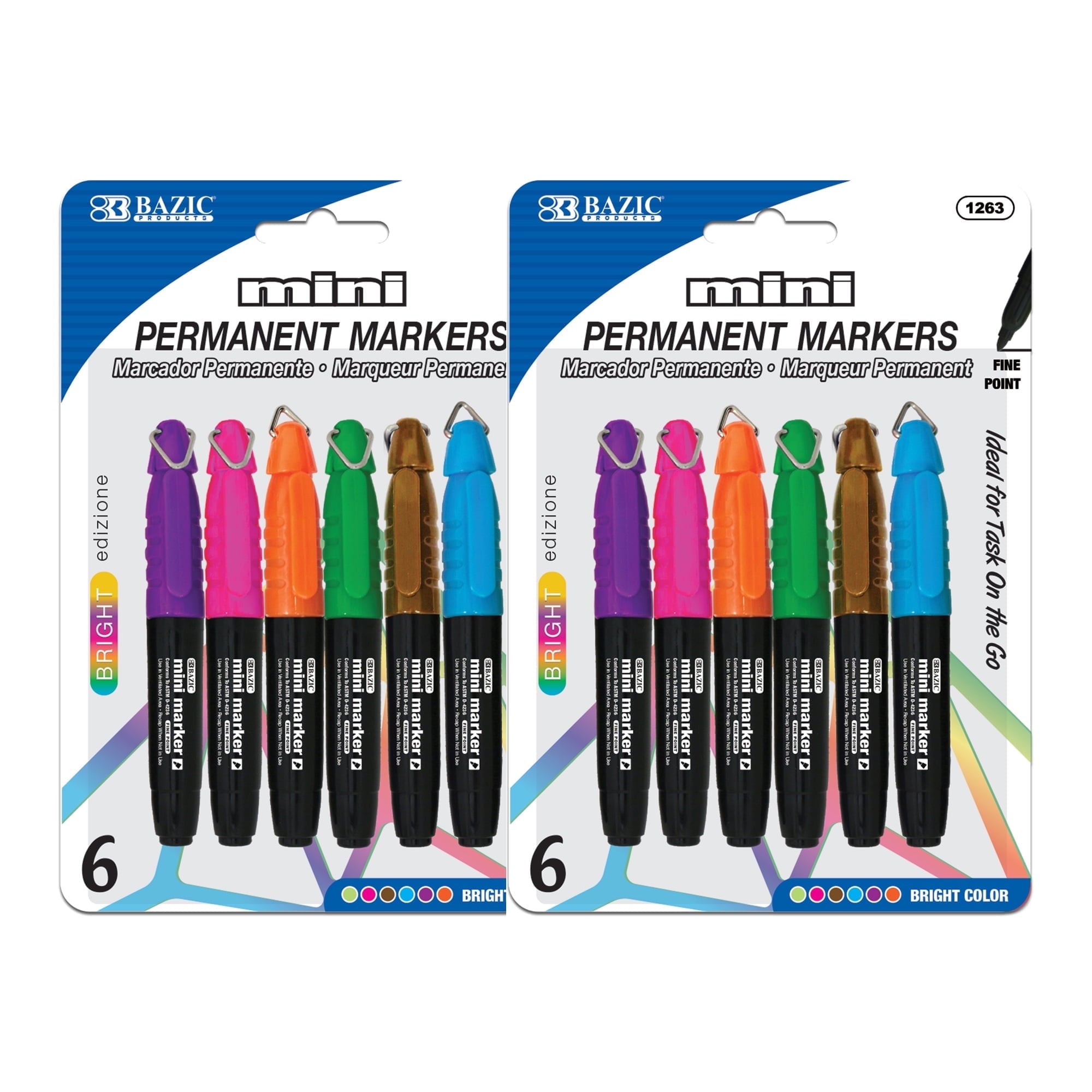 BAZIC Permanent Marker Fine Line, Mini Assorted Color Markers (5/Pack), 1-Pack