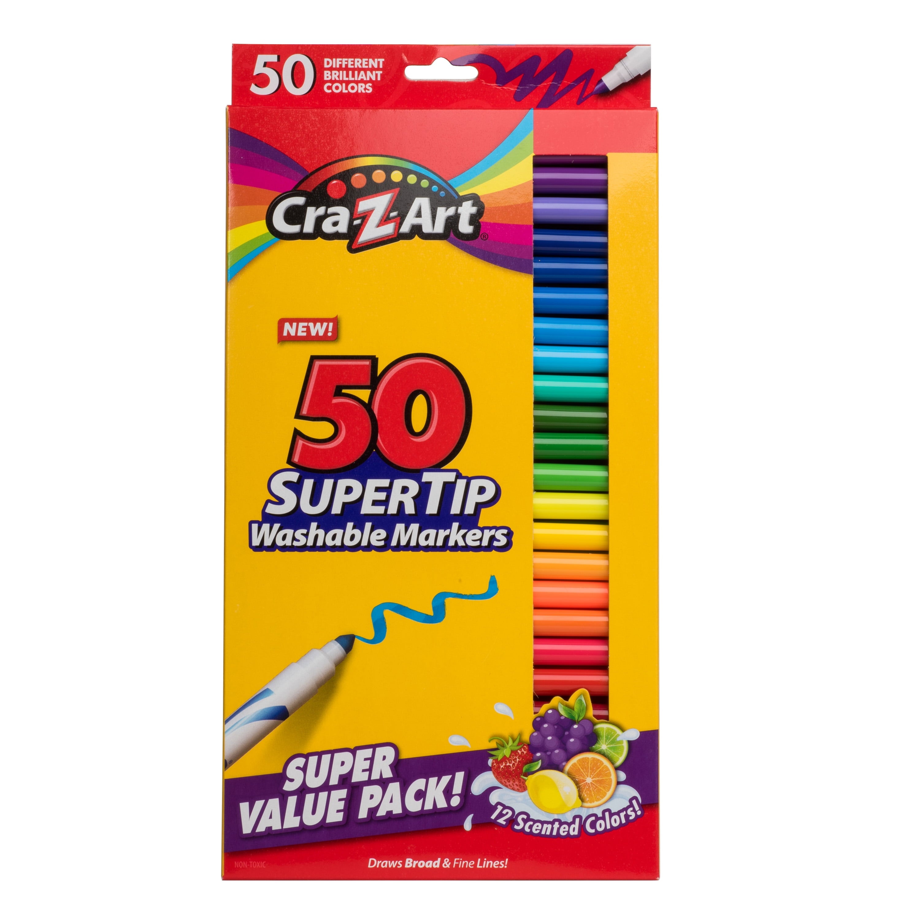 Cra-Z-Art Super Tip Washable Markers, 50 Count, 12 Scented Colors, School Supplies