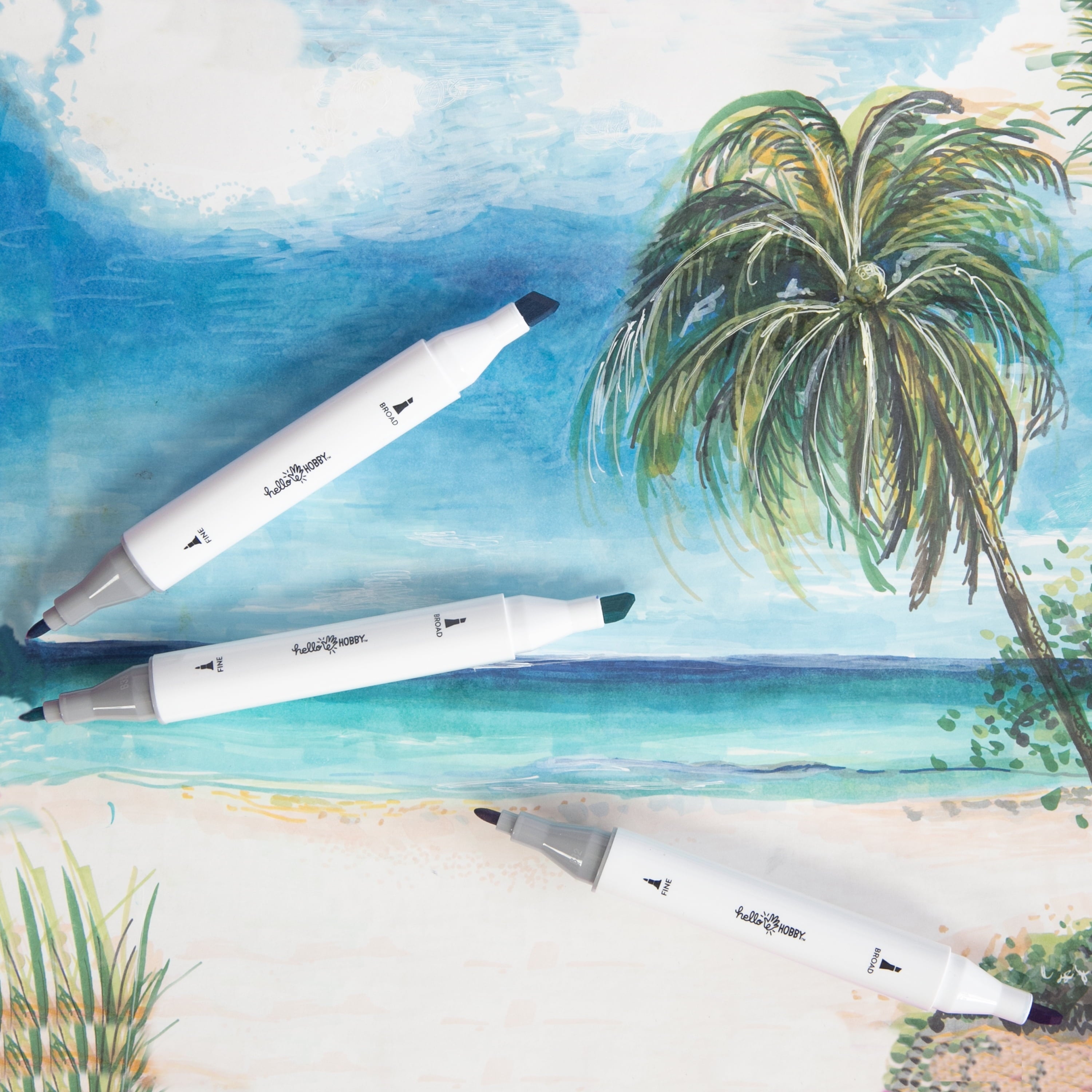 Hello Hobby Dual-Tip Alcohol Markers for Adult Crafting, 12 Count Blendable