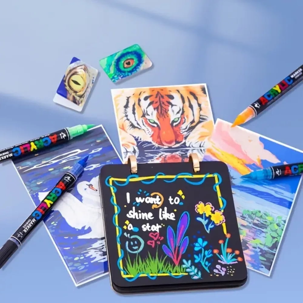 ASOVNXF 36 Colors Acrylic Paint Markers,Round&Brush Tip Acrylic Paint Pens,Coloring Markers Set for Wood,Canvas,Glass,Rock Painting,Ceramic Surfaces and DIY Crafts Making Art Supplies